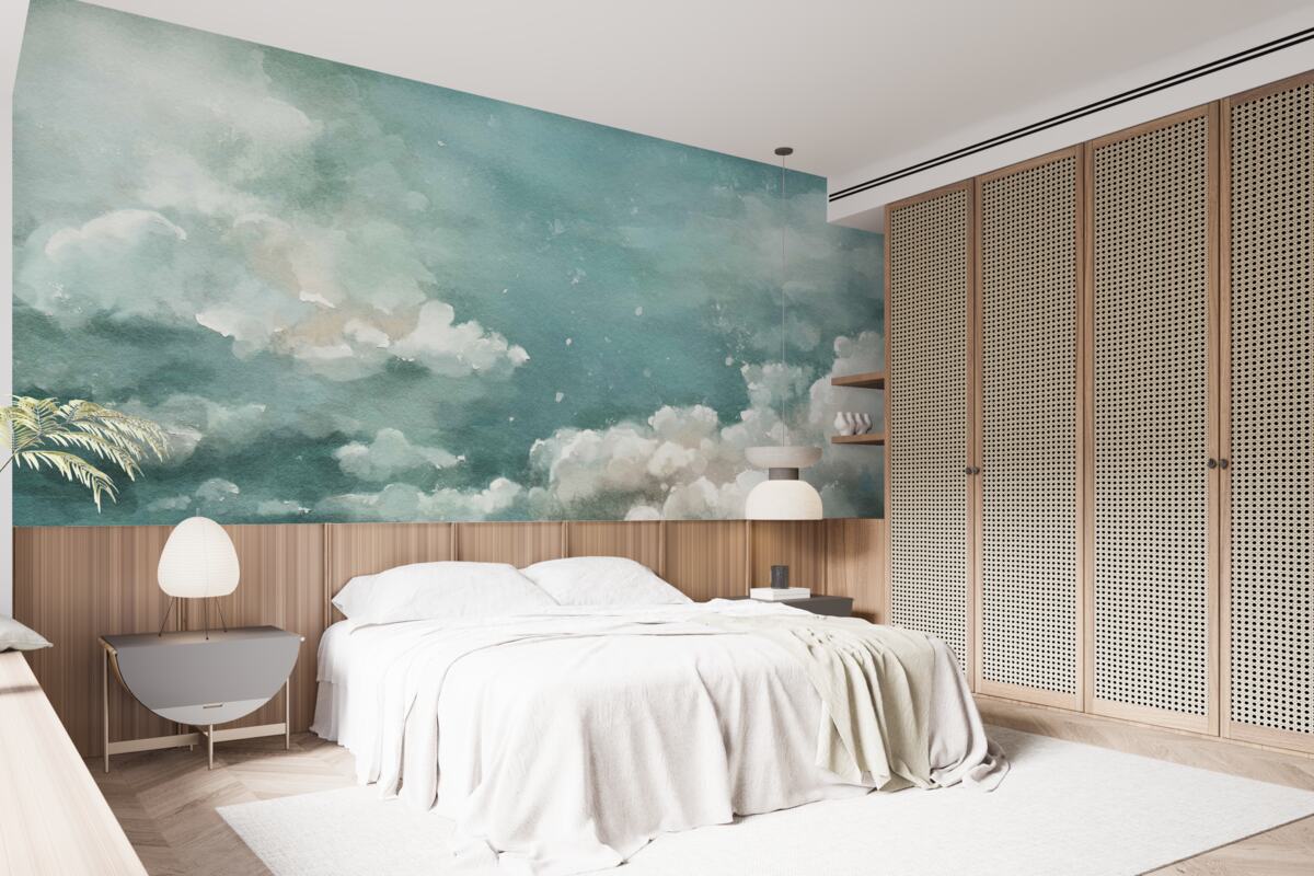 Fotobehang wolken boven het kalme wateroppervlak