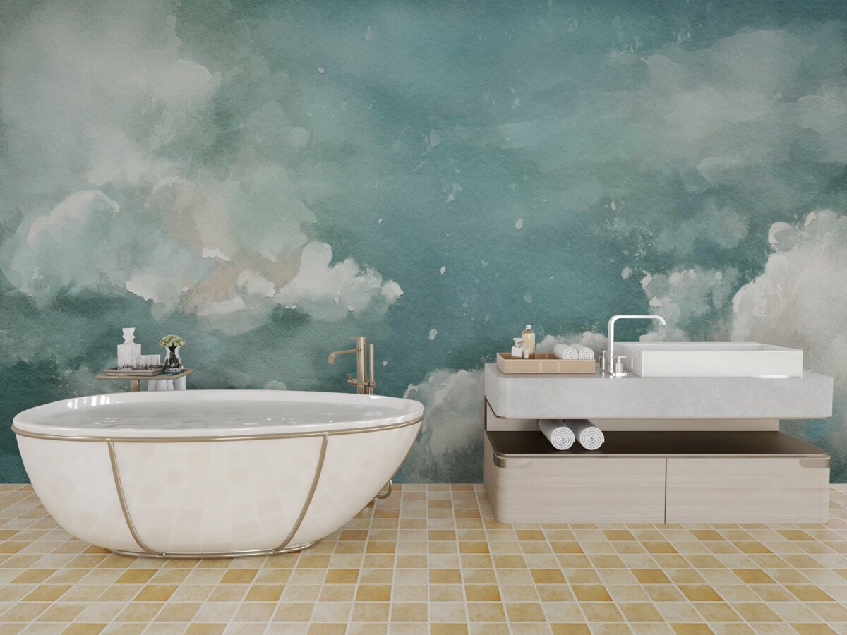 Fotobehang wolken boven het kalme wateroppervlak