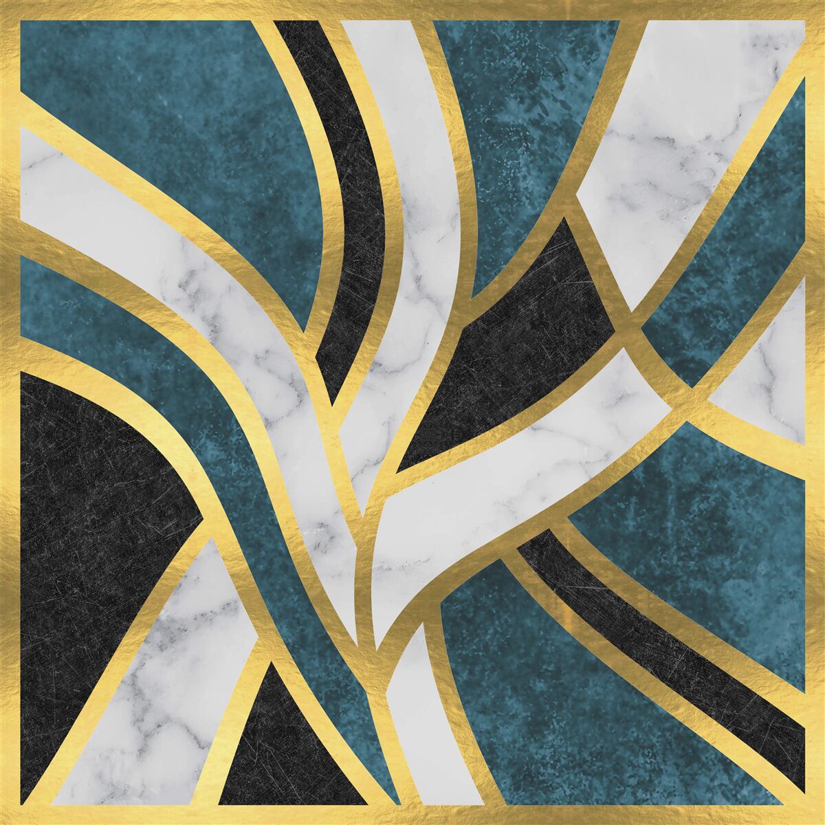 Fotobehang gouden, vloeiend omlijnde figuren die samenkomen in het midden van de