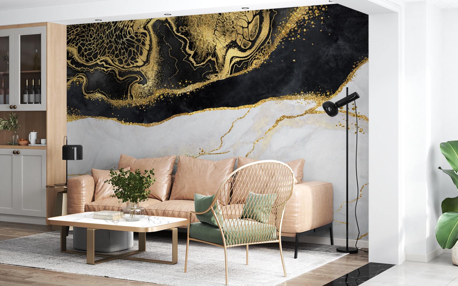 Fotobehang zwarte golven omringen de zanderige kustlijn