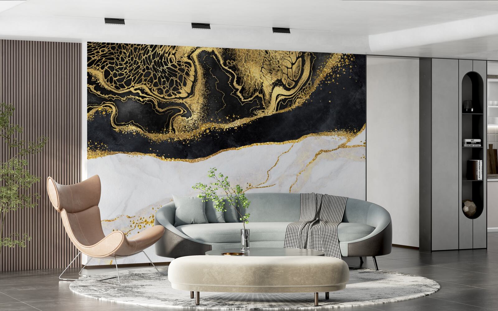 Fotobehang zwarte golven omringen de zanderige kustlijn