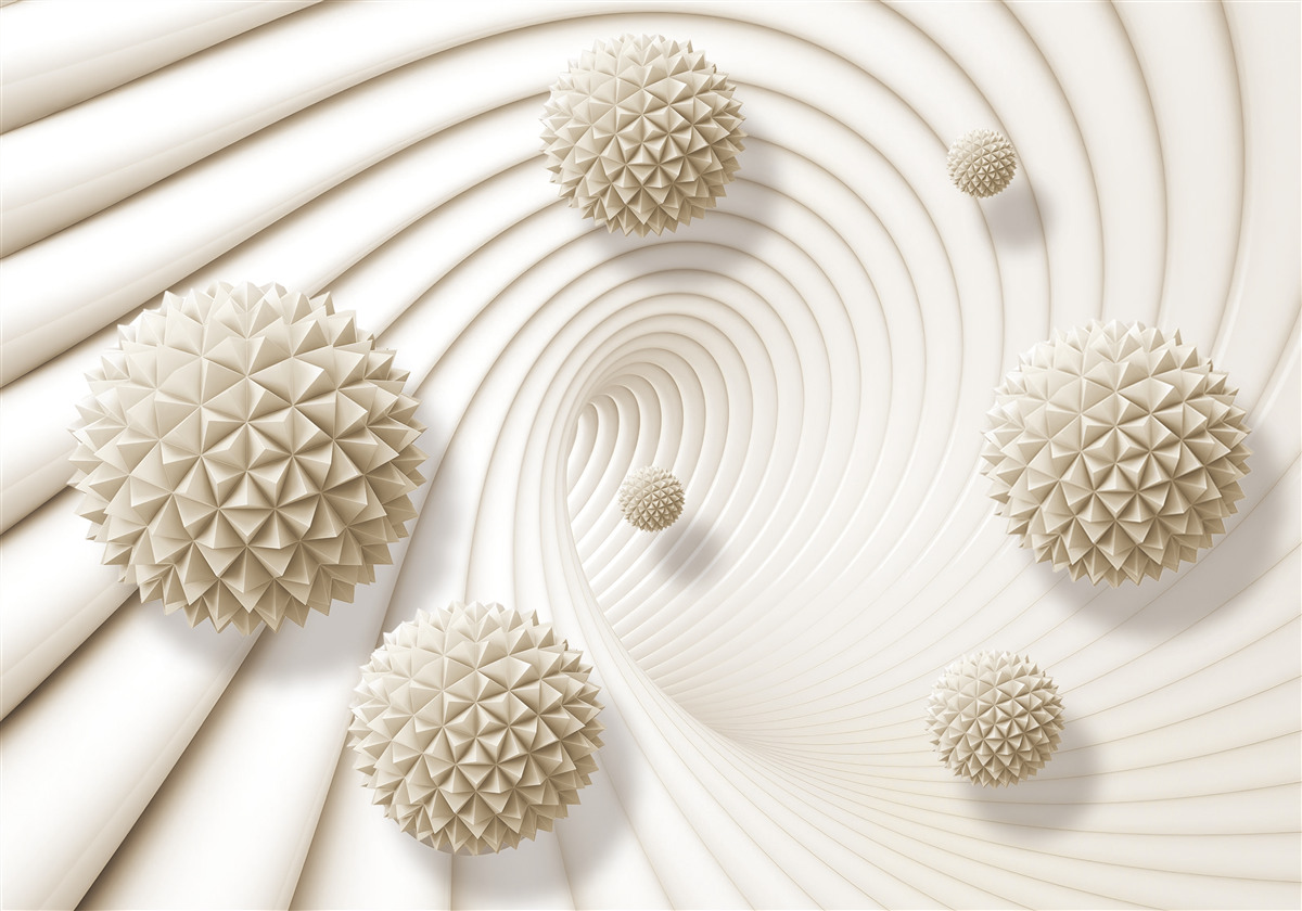 Fotobehang heldere spaakvormige ballen in de werveling