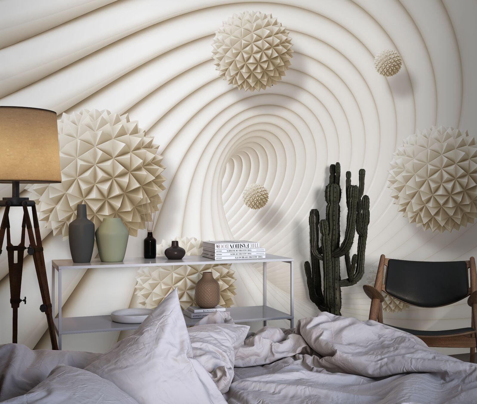 Fotobehang heldere spaakvormige ballen in de werveling