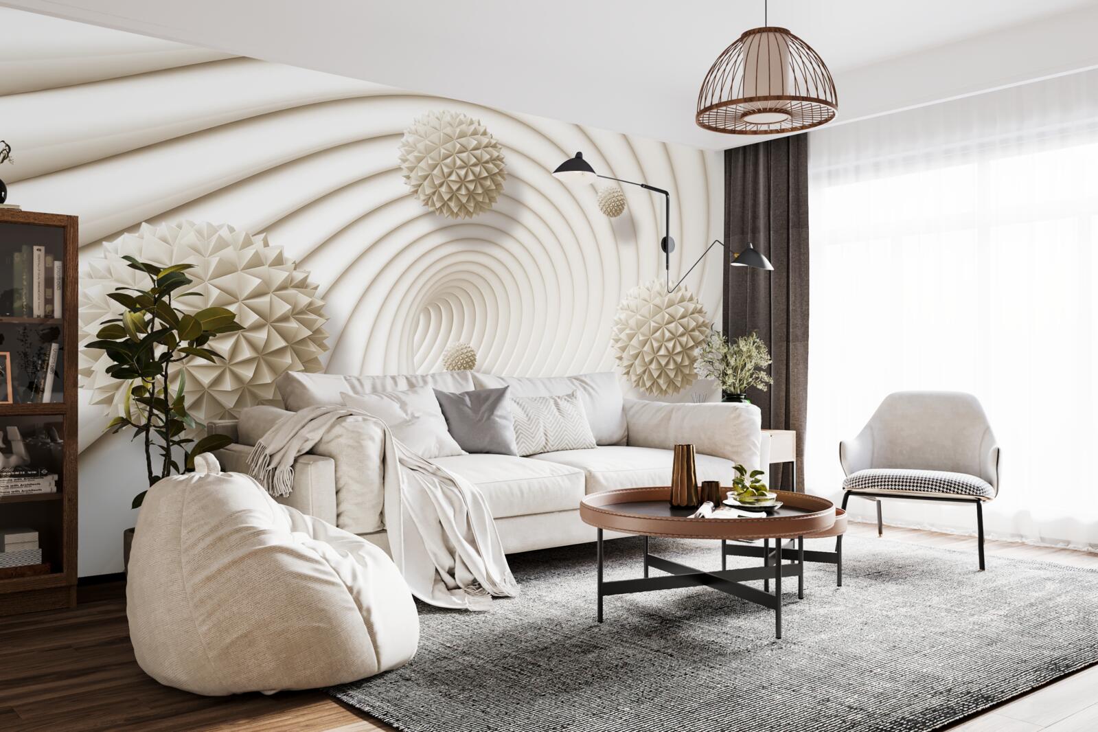 Fotobehang heldere spaakvormige ballen in de werveling