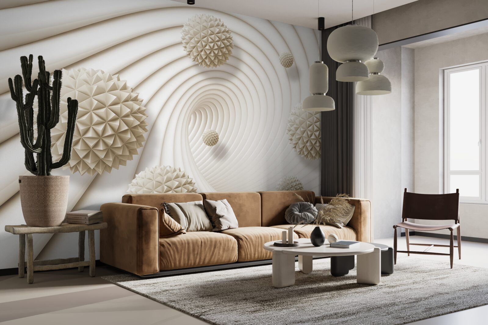 Fotobehang heldere spaakvormige ballen in de werveling