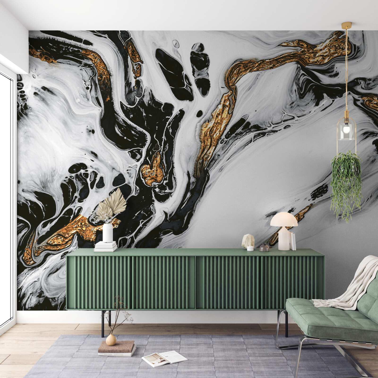 Fotobehang hellingen bedekt met sneeuw, met stenen in gouden licht