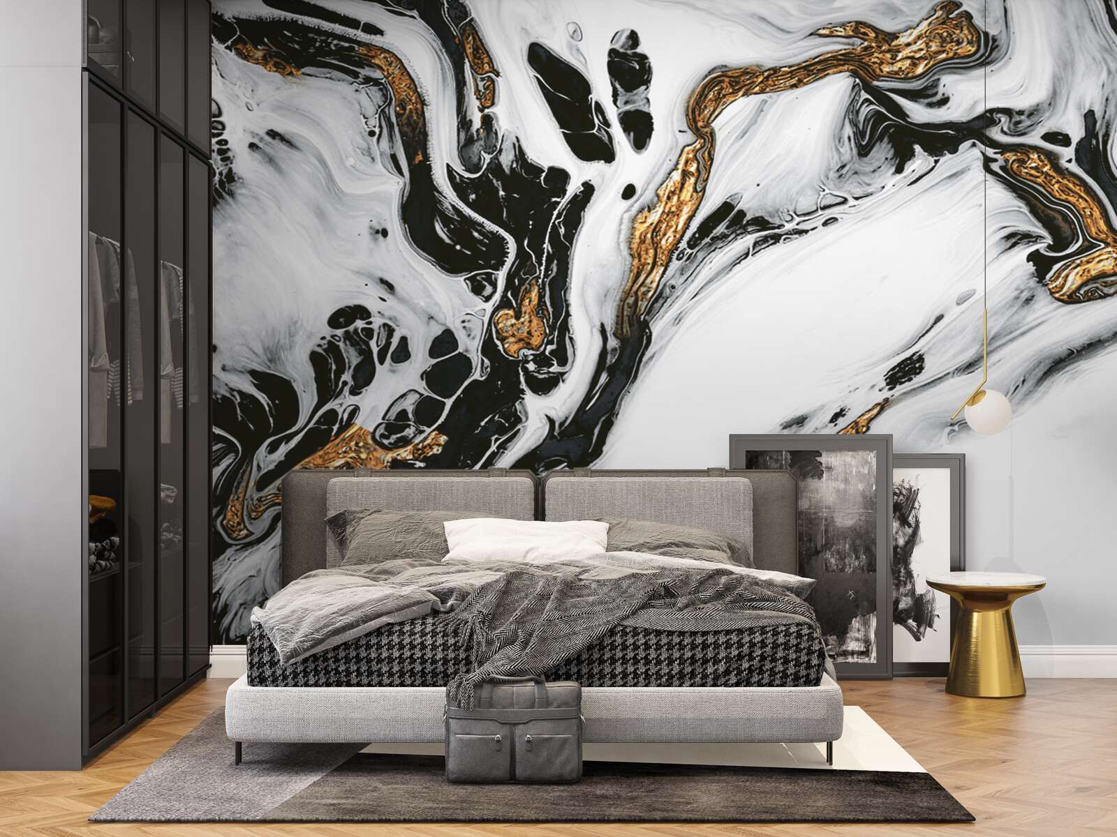 Fotobehang hellingen bedekt met sneeuw, met stenen in gouden licht