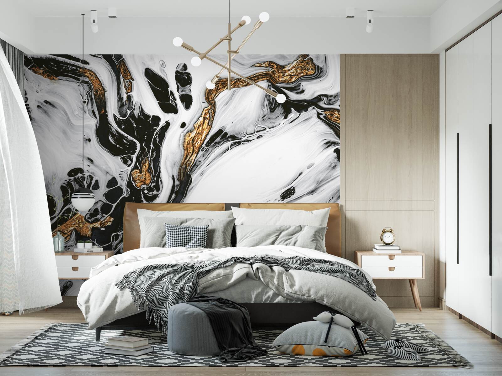 Fotobehang hellingen bedekt met sneeuw, met stenen in gouden licht