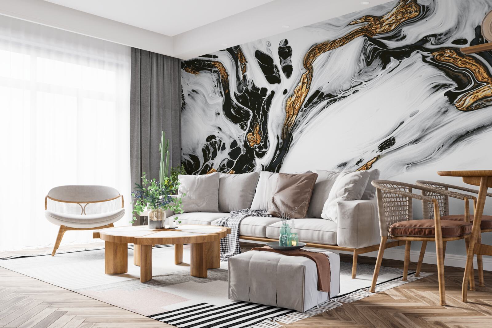 Fotobehang hellingen bedekt met sneeuw, met stenen in gouden licht