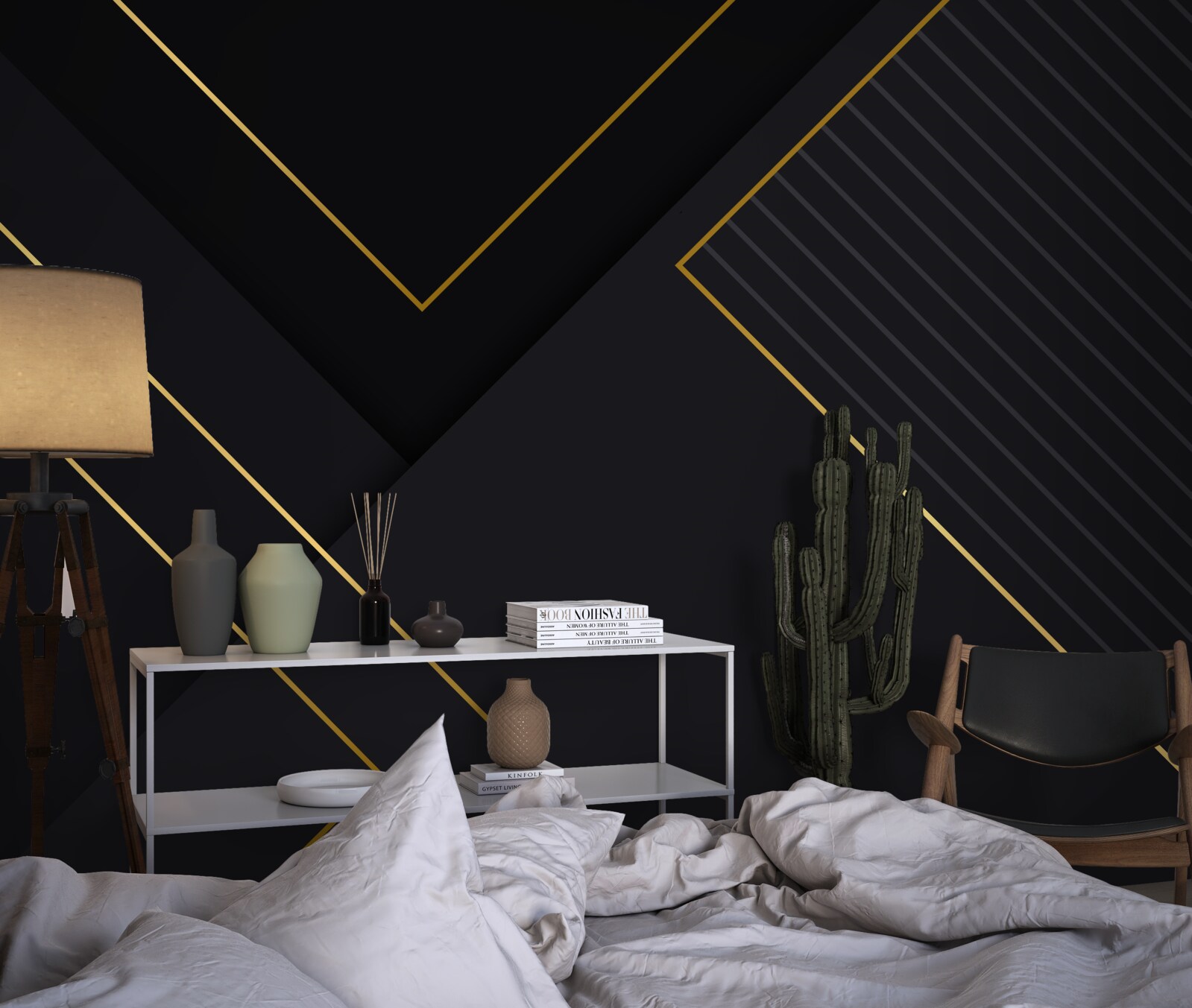 Fotobehang goudkleurige rechthoeken met een zwarte kern