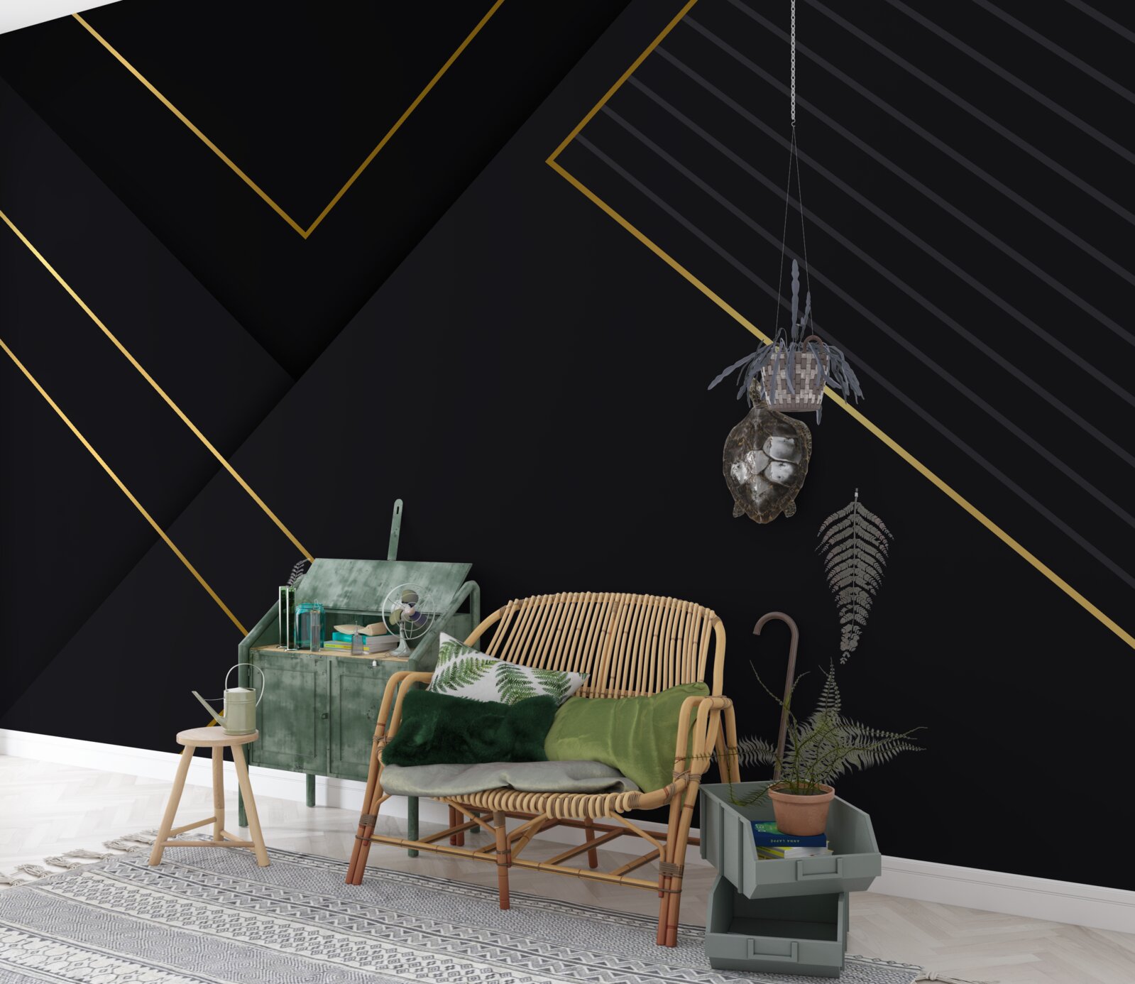 Fotobehang goudkleurige rechthoeken met een zwarte kern