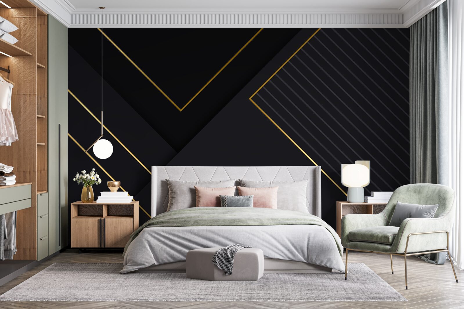 Fotobehang goudkleurige rechthoeken met een zwarte kern