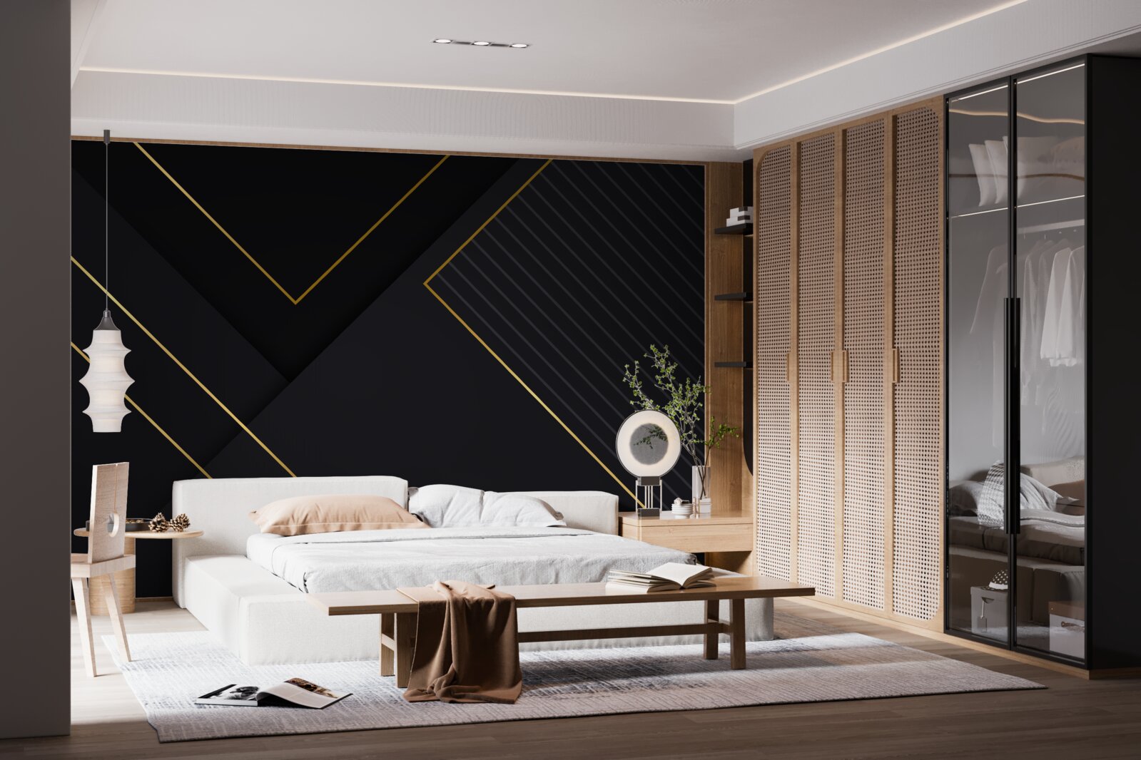 Fotobehang goudkleurige rechthoeken met een zwarte kern