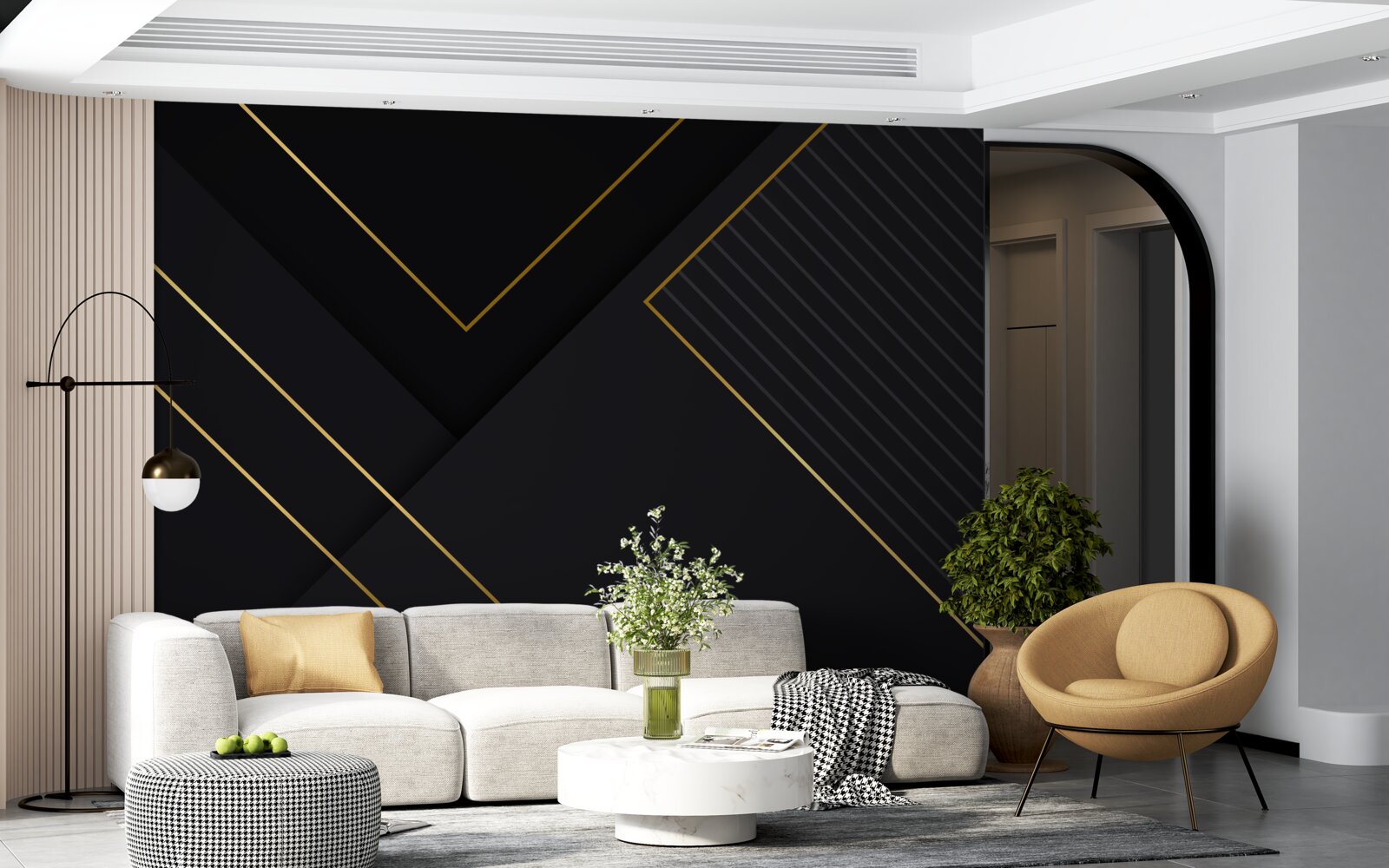 Fotobehang goudkleurige rechthoeken met een zwarte kern