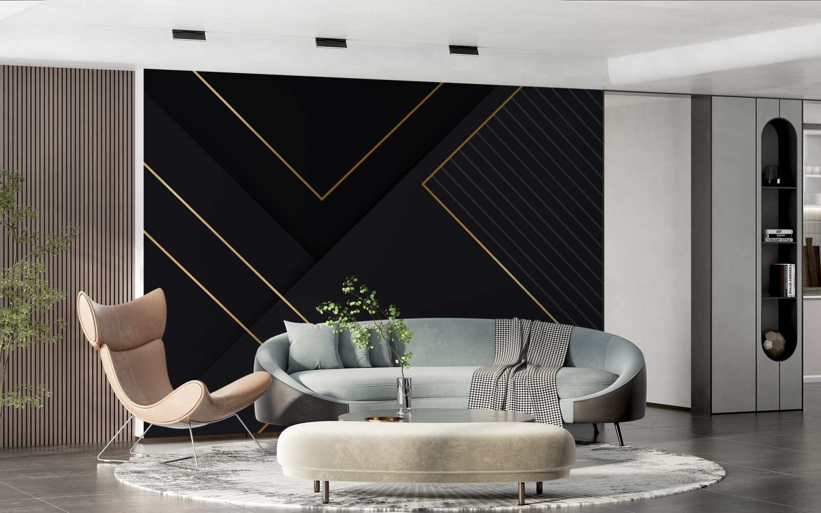 Fotobehang goudkleurige rechthoeken met een zwarte kern