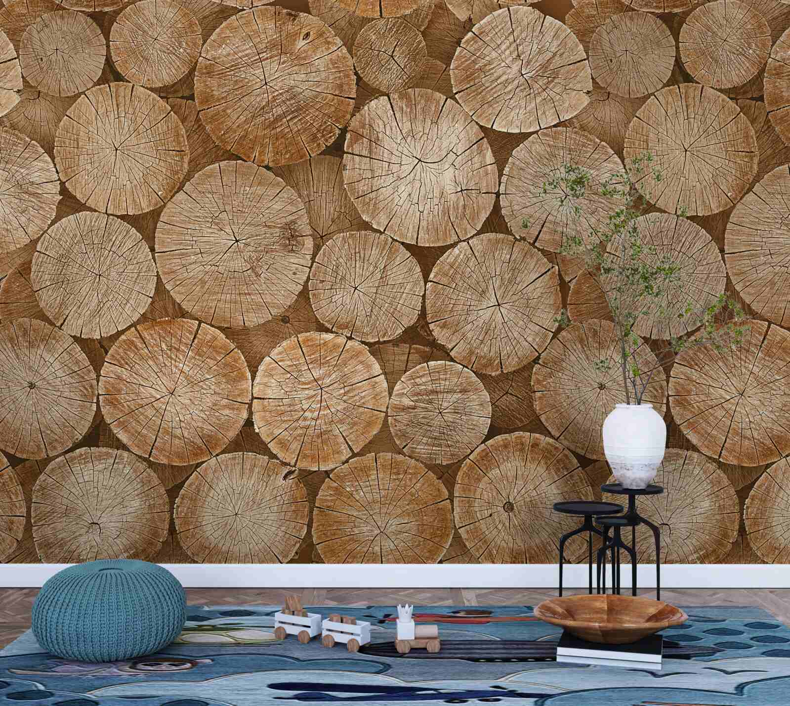 Fotobehang stapel geoogst brandhout