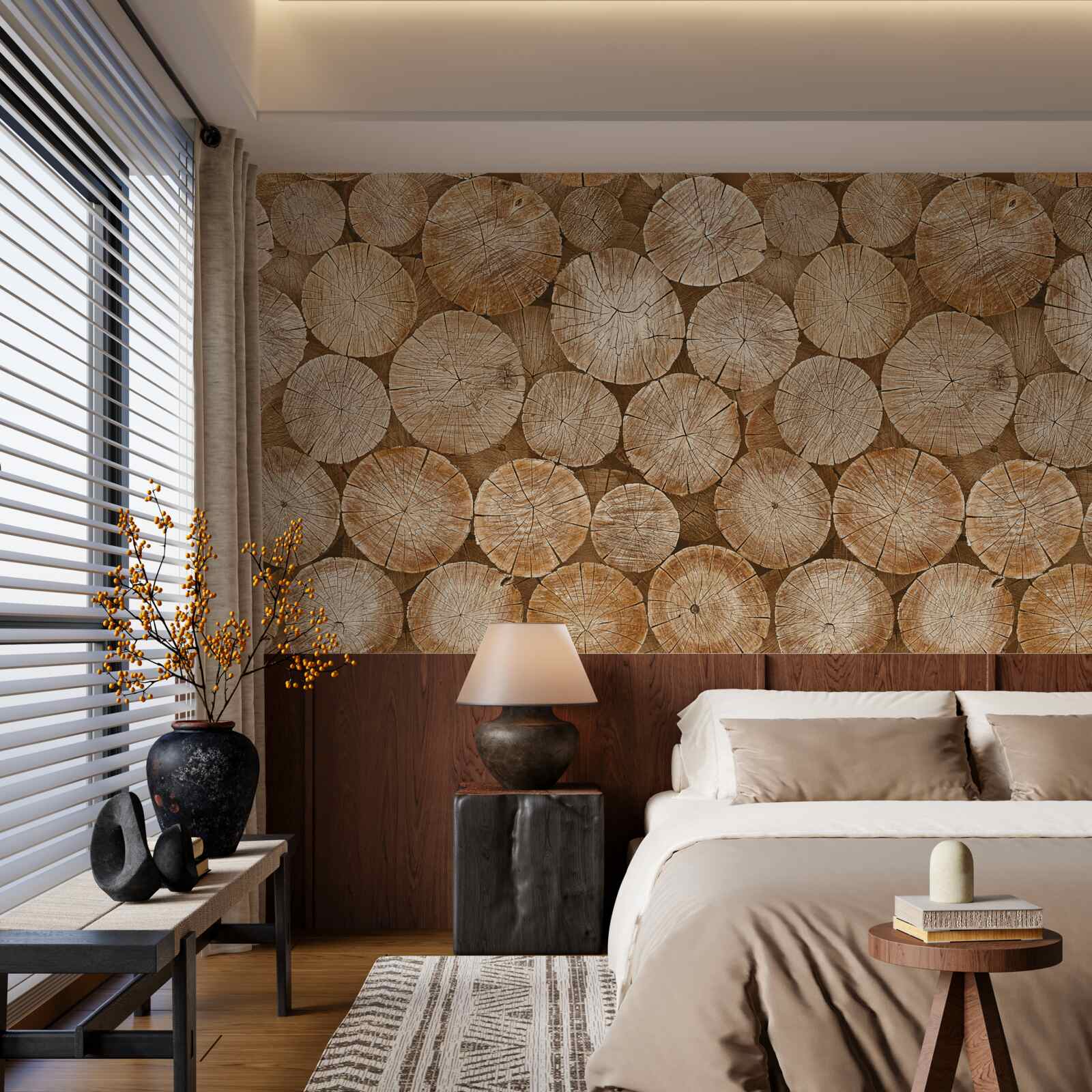 Fotobehang stapel geoogst brandhout