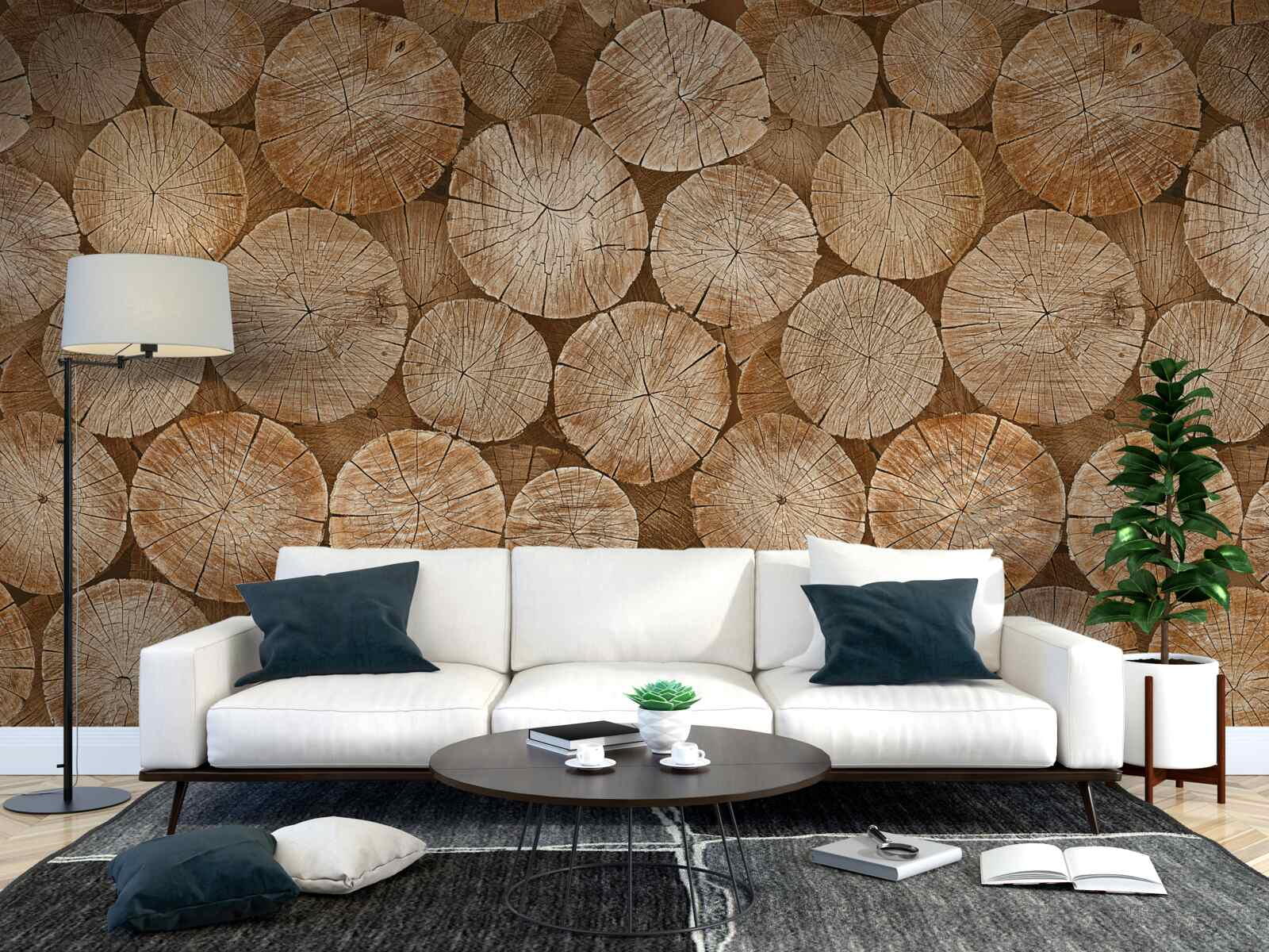 Fotobehang stapel geoogst brandhout