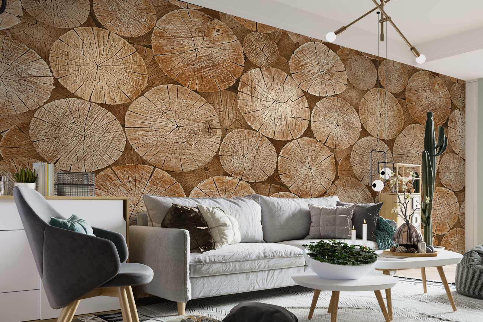 Fotobehang stapel geoogst brandhout