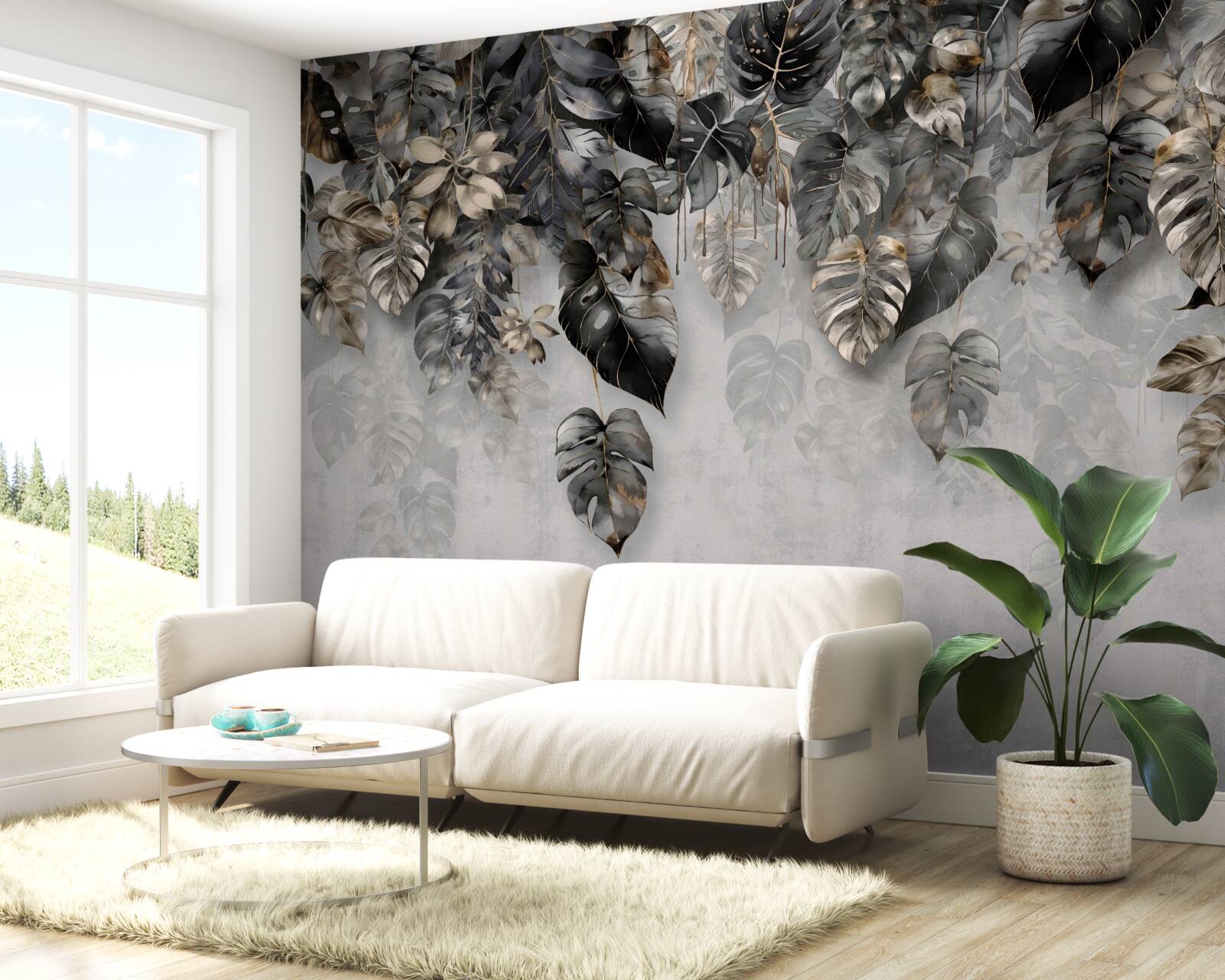 Fotobehang hangende donkere tropische bladeren