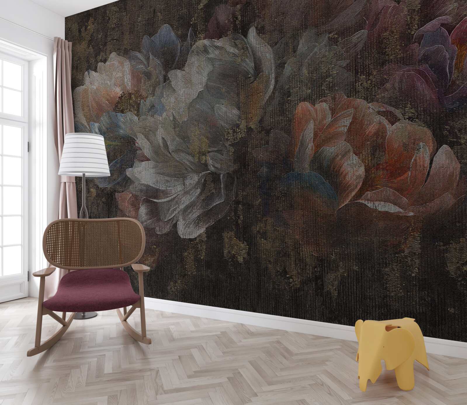 Fotobehang herfstbloemen in de stromende regen