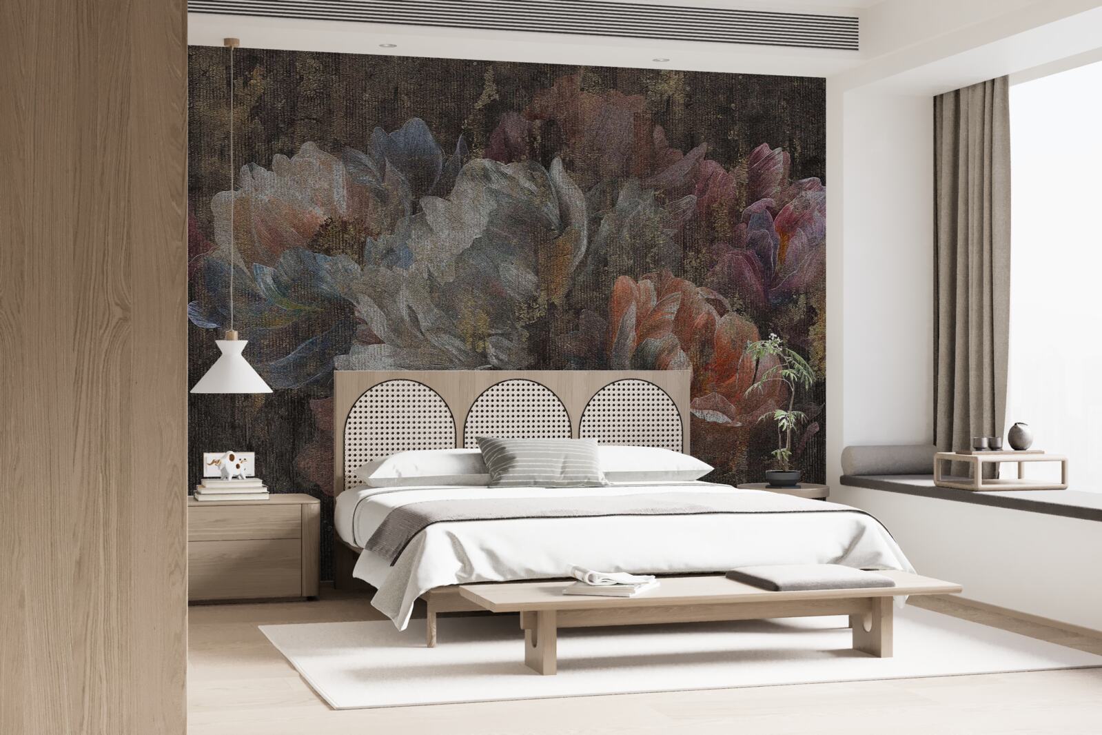 Fotobehang herfstbloemen in de stromende regen