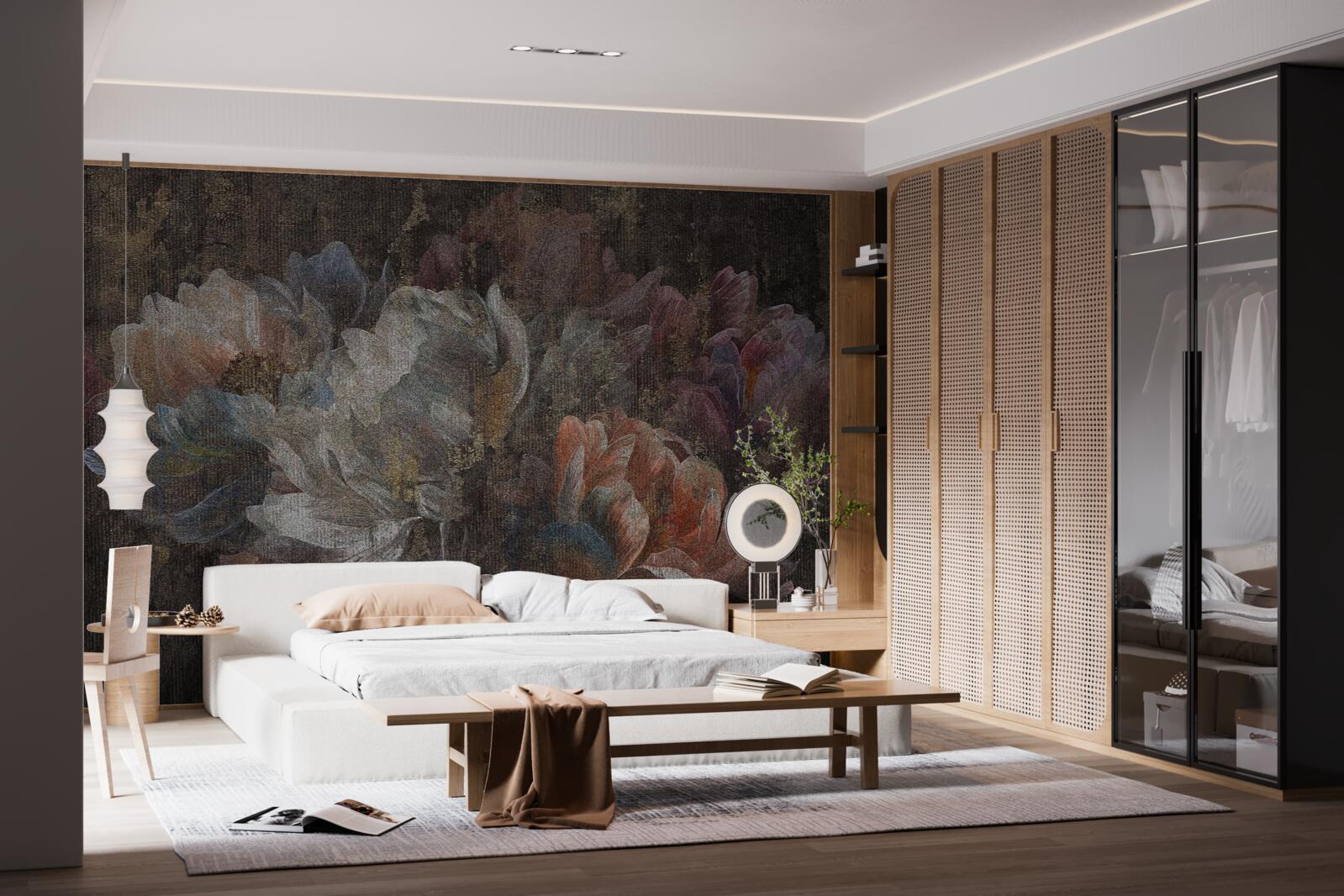 Fotobehang herfstbloemen in de stromende regen