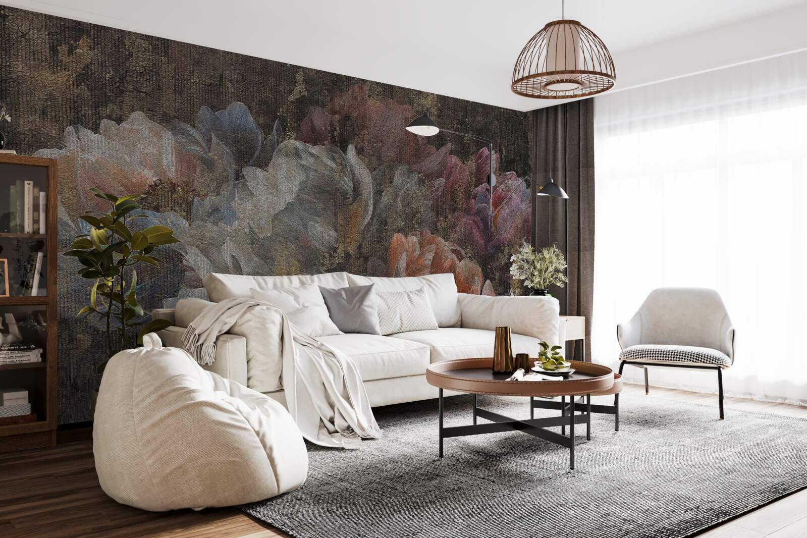 Fotobehang herfstbloemen in de stromende regen