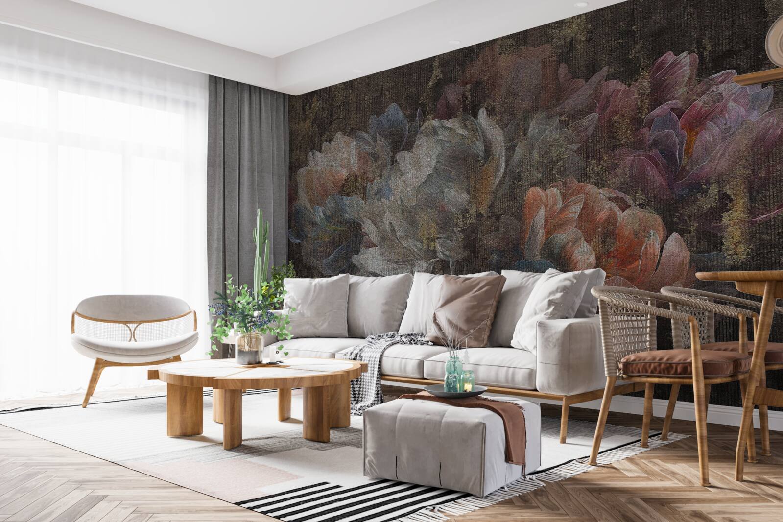 Fotobehang herfstbloemen in de stromende regen