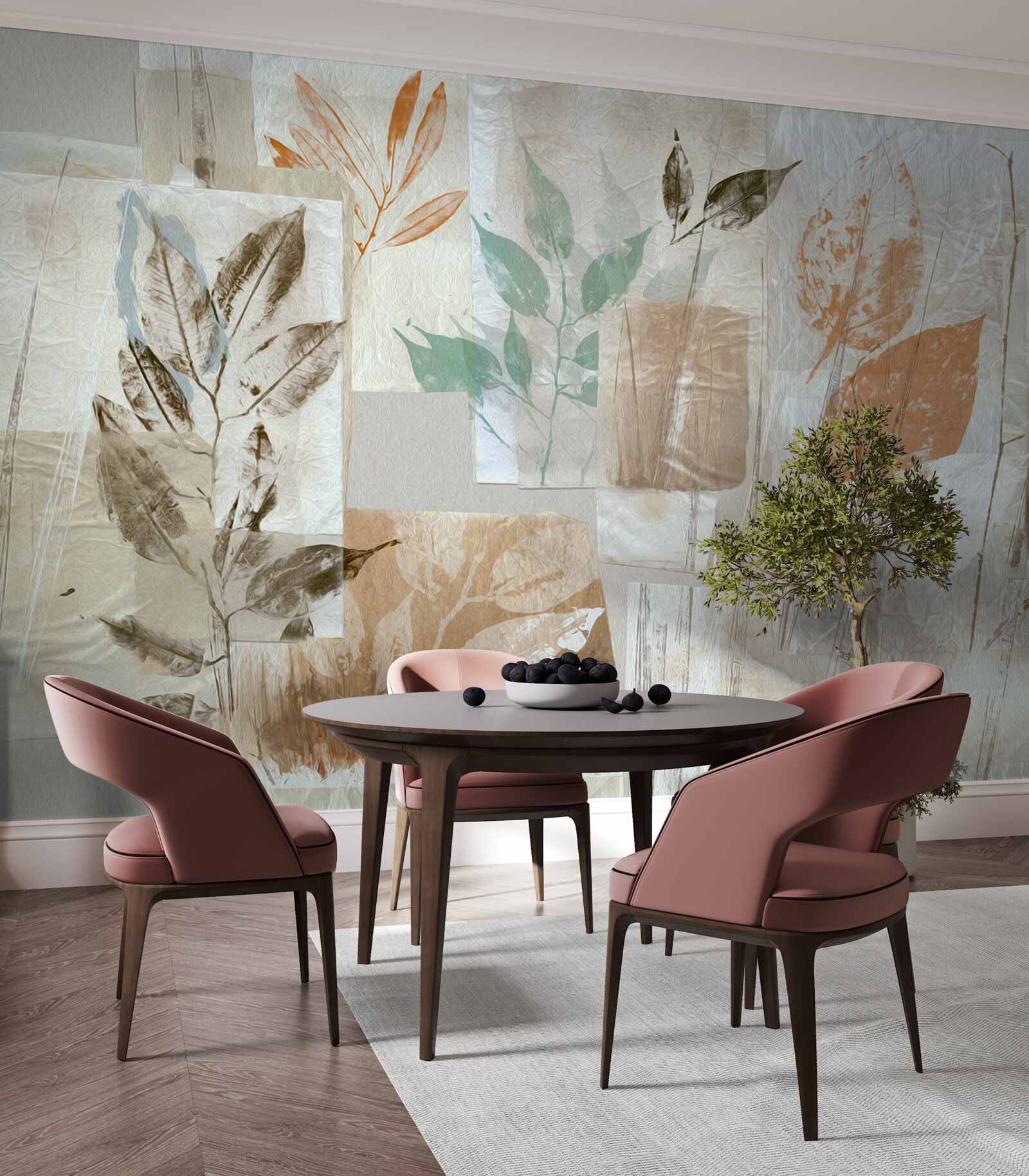 Fotobehang bloemen en bladeren onthullen met verf