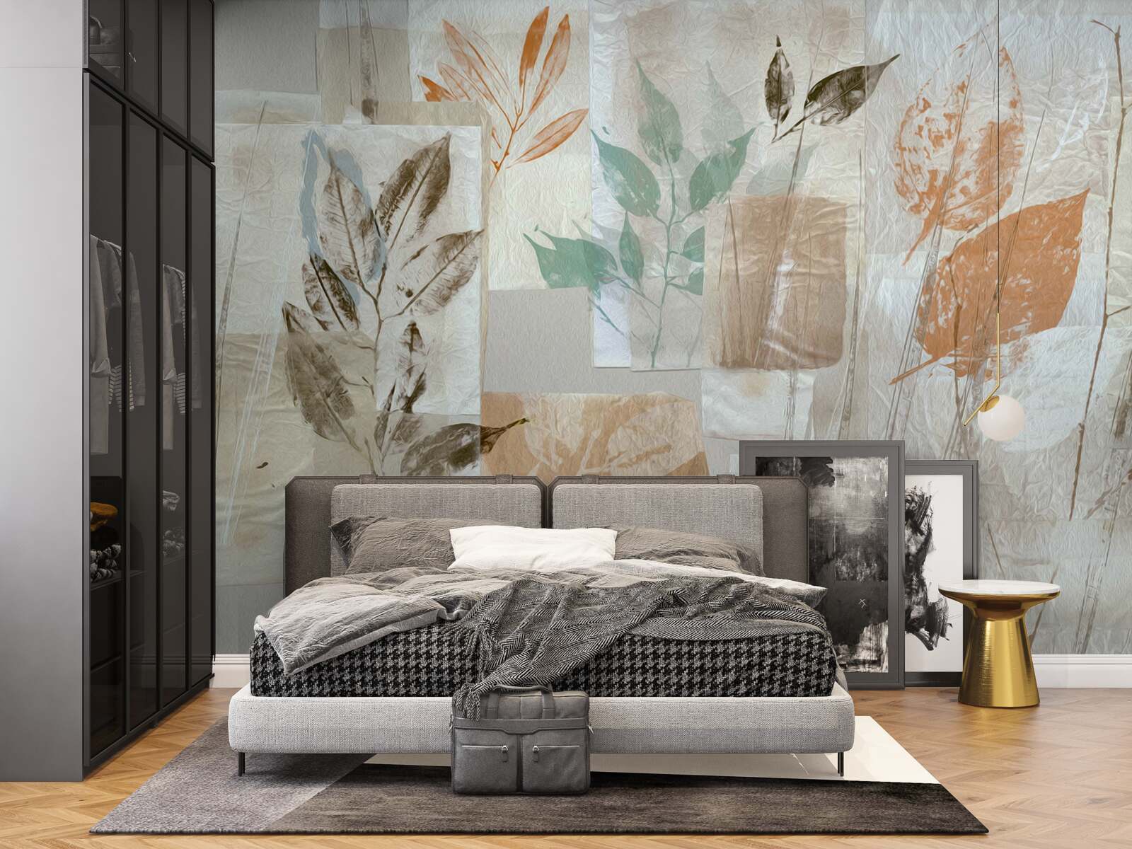 Fotobehang bloemen en bladeren onthullen met verf