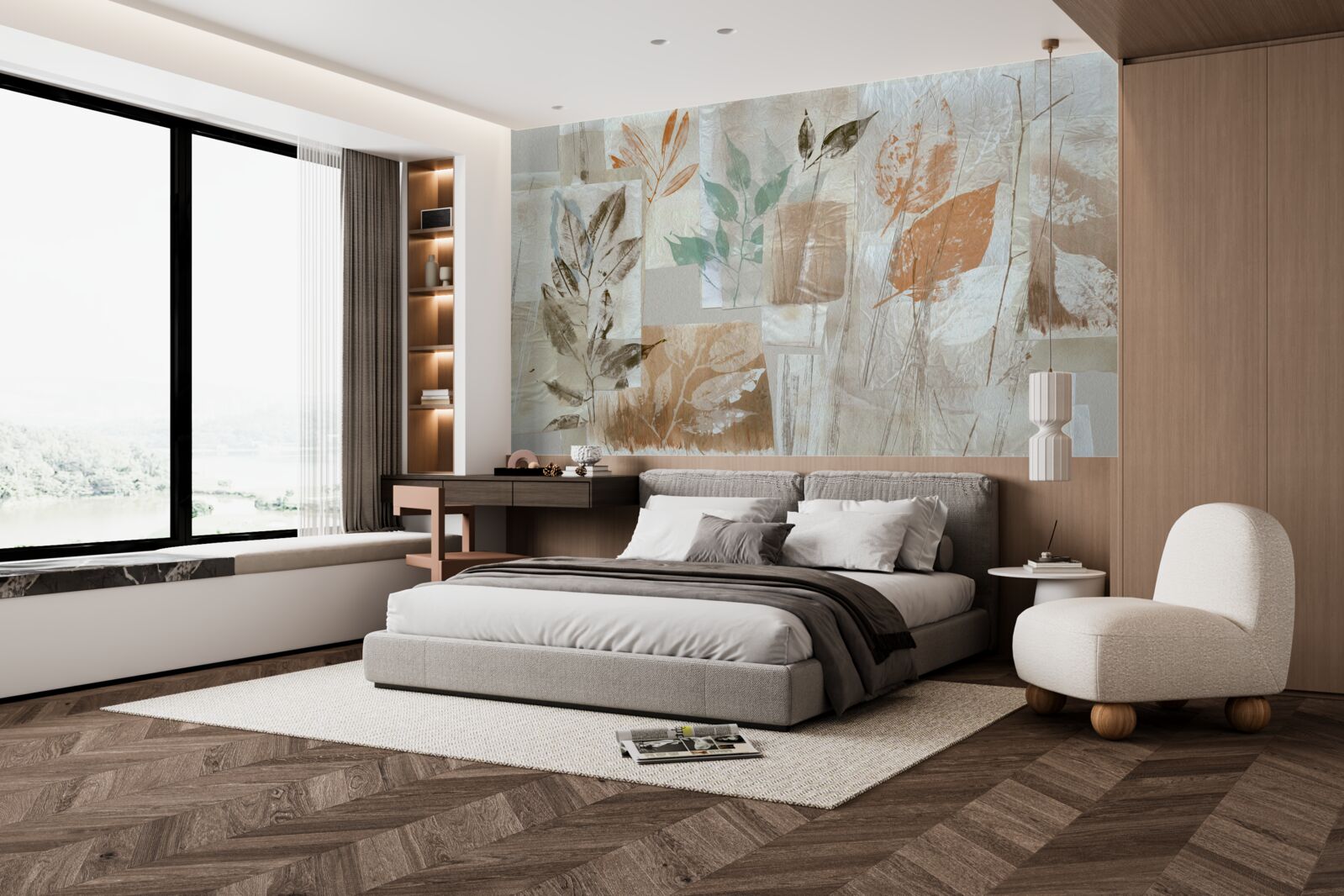 Fotobehang bloemen en bladeren onthullen met verf