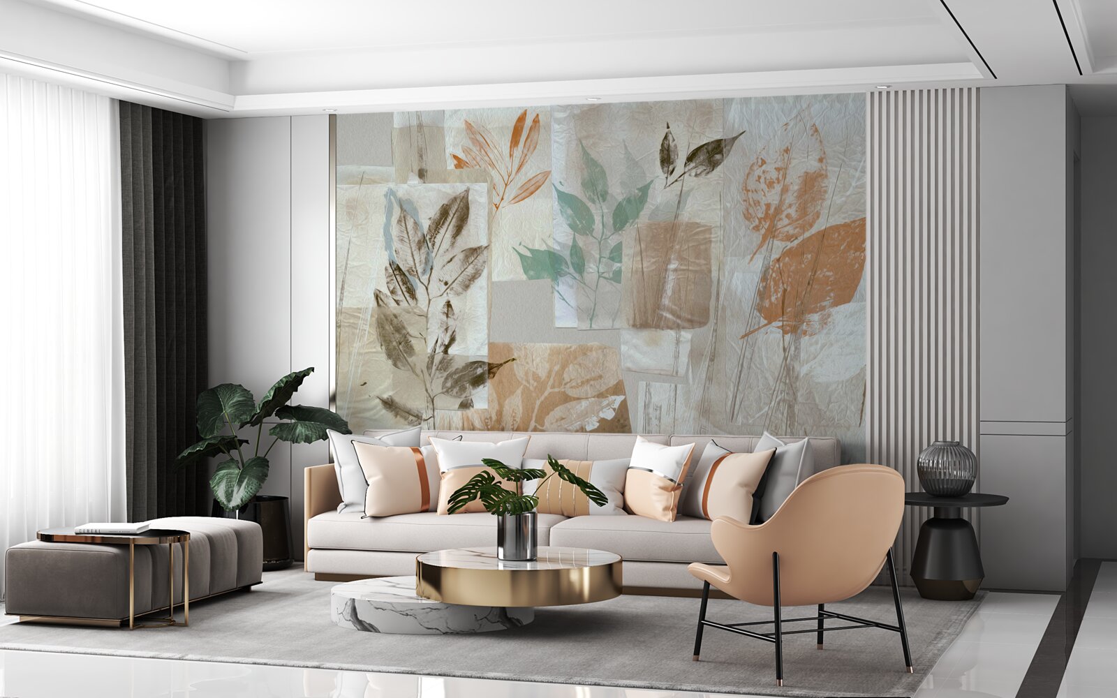 Fotobehang bloemen en bladeren onthullen met verf