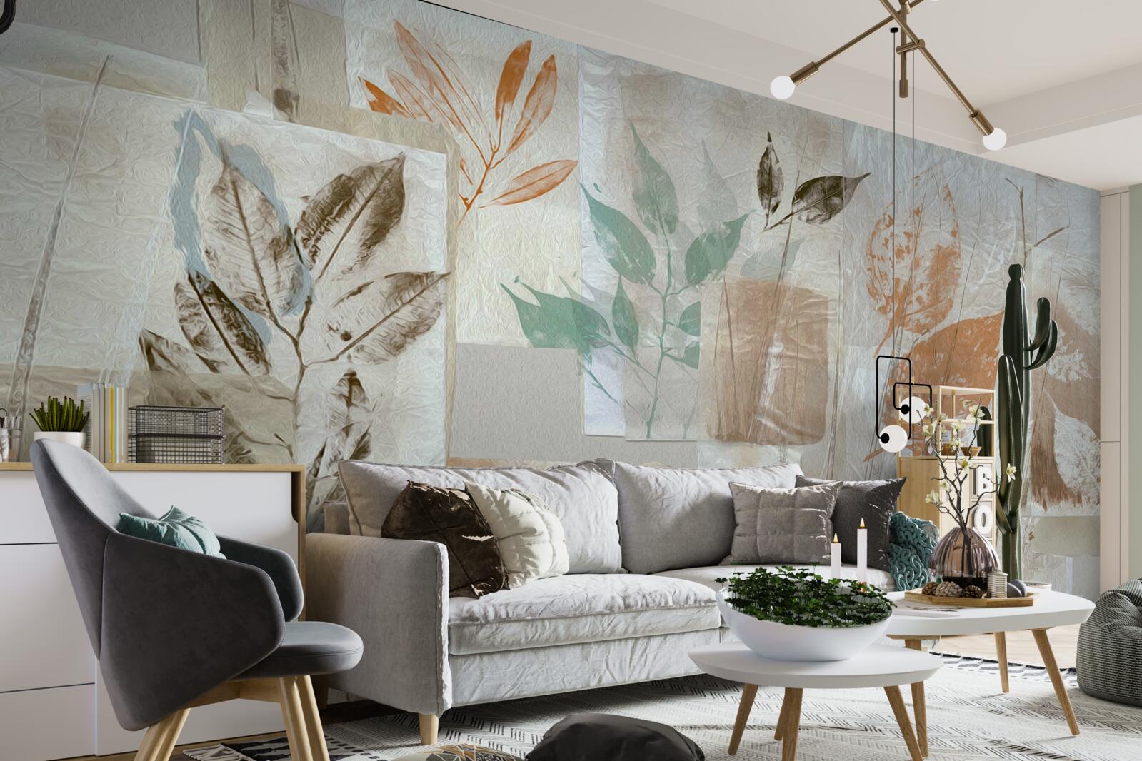 Fotobehang bloemen en bladeren onthullen met verf