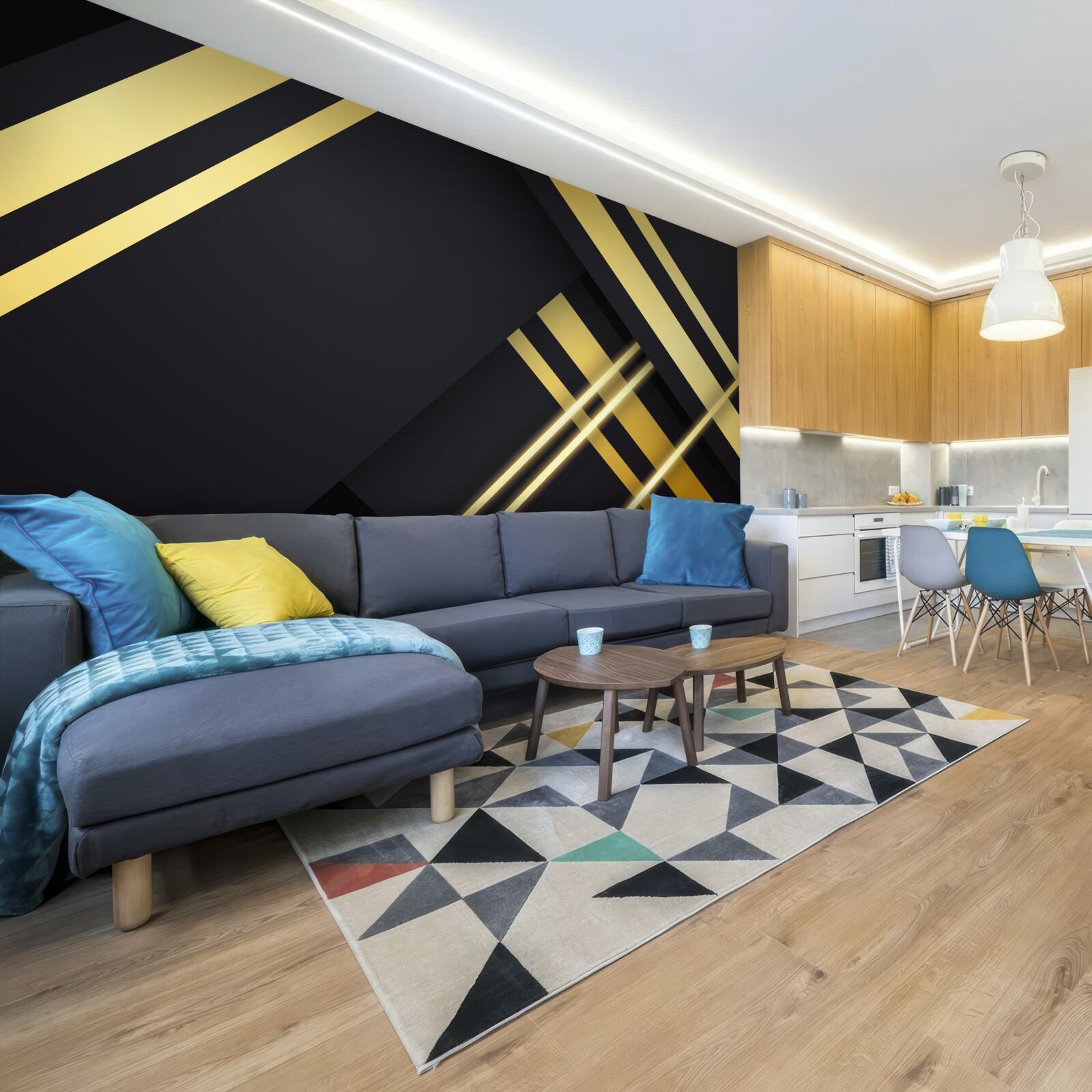 Fotobehang gouden rechte lijnen op een zwarte achtergrond