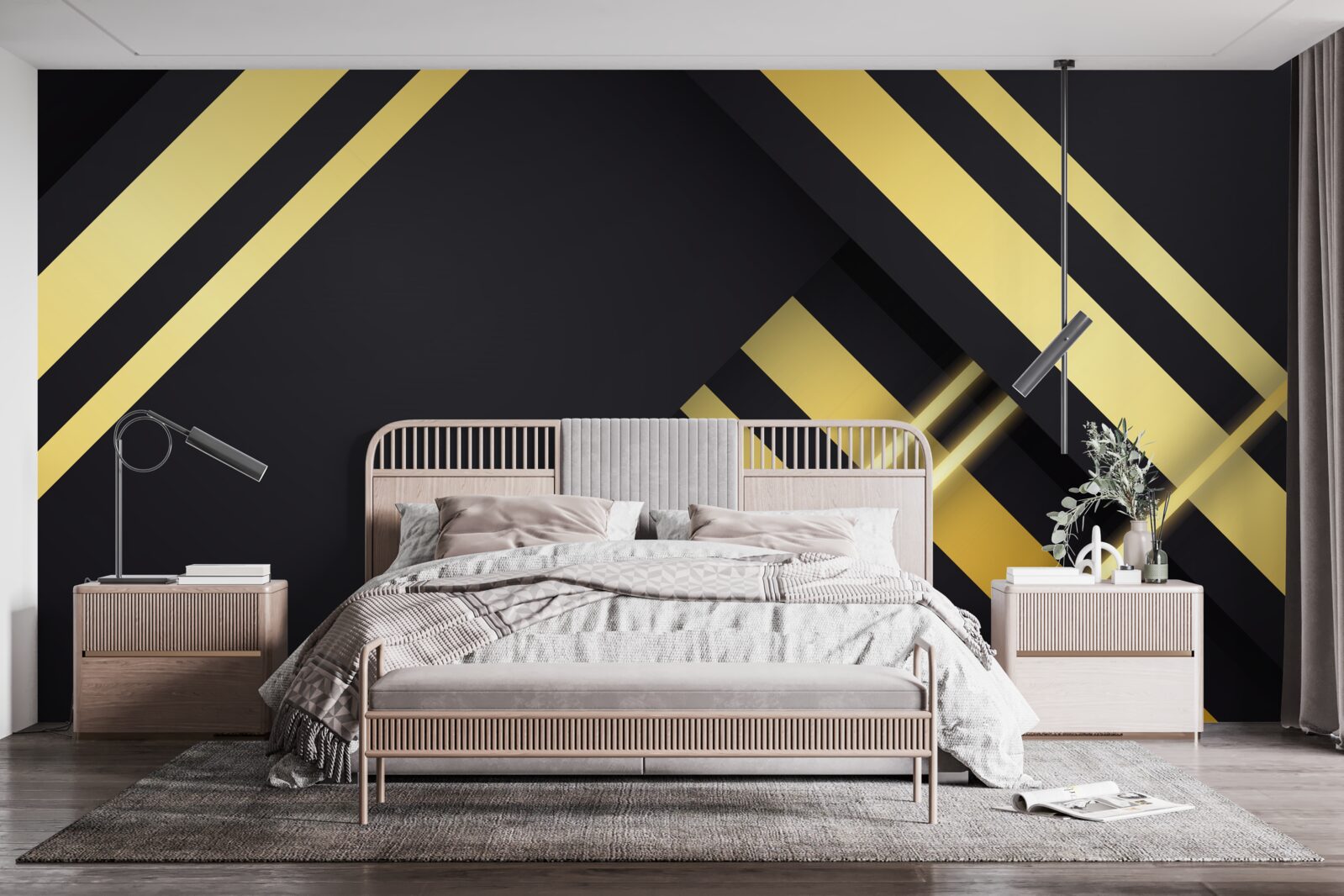 Fotobehang gouden rechte lijnen op een zwarte achtergrond