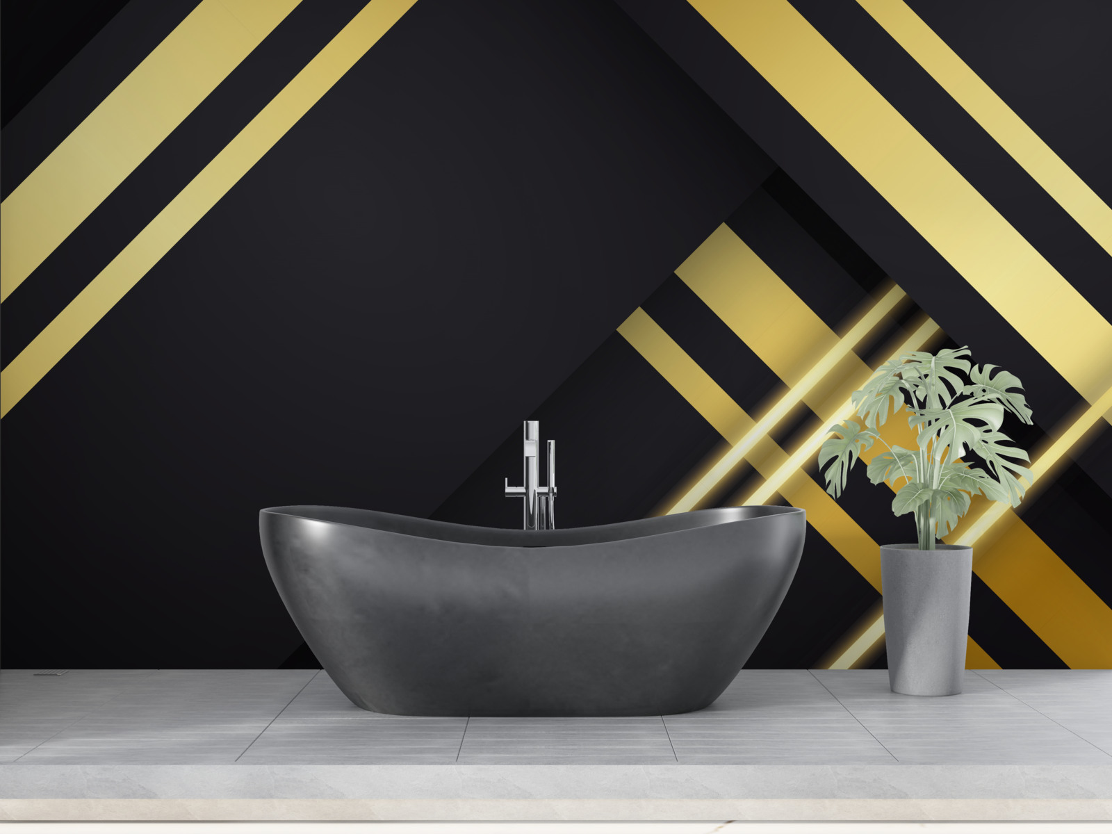 Fotobehang gouden rechte lijnen op een zwarte achtergrond