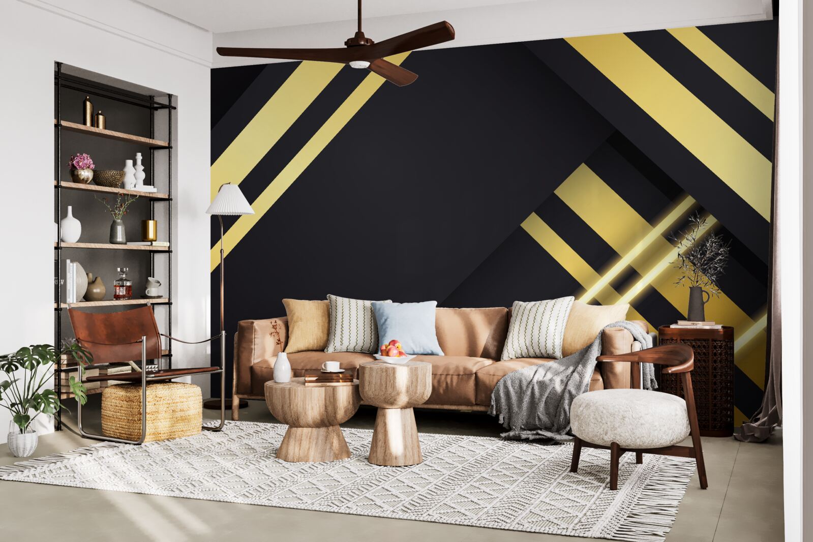 Fotobehang gouden rechte lijnen op een zwarte achtergrond