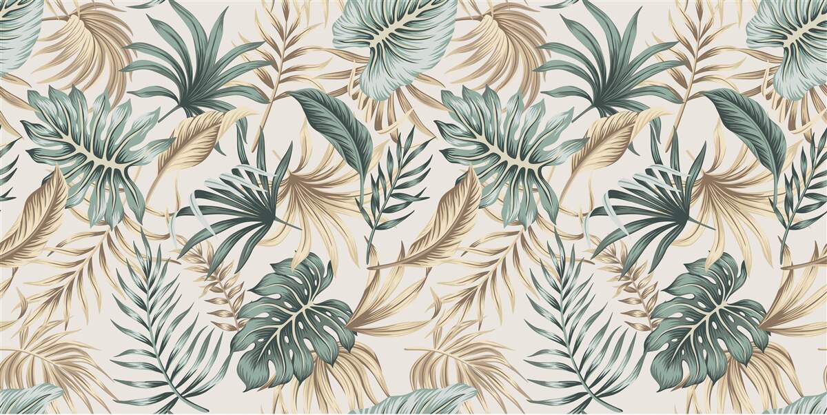 Fotobehang junglebladeren in groen- en goudtinten