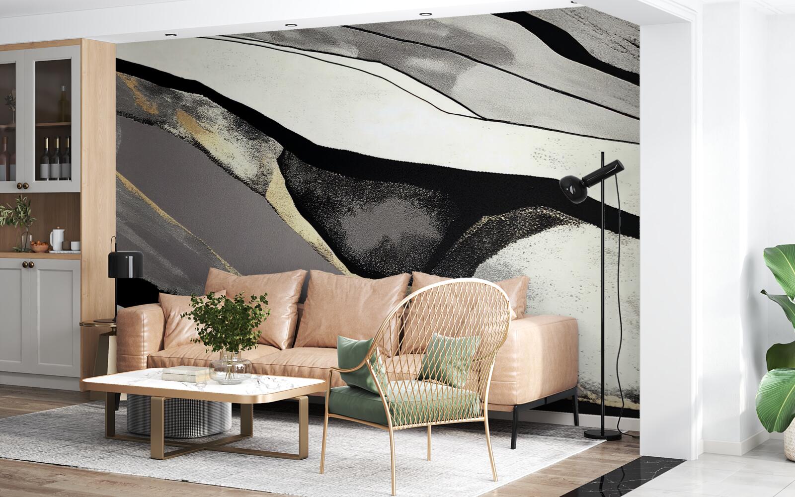 Fotobehang weerbarstige bergtoppen, gehuld in zwart