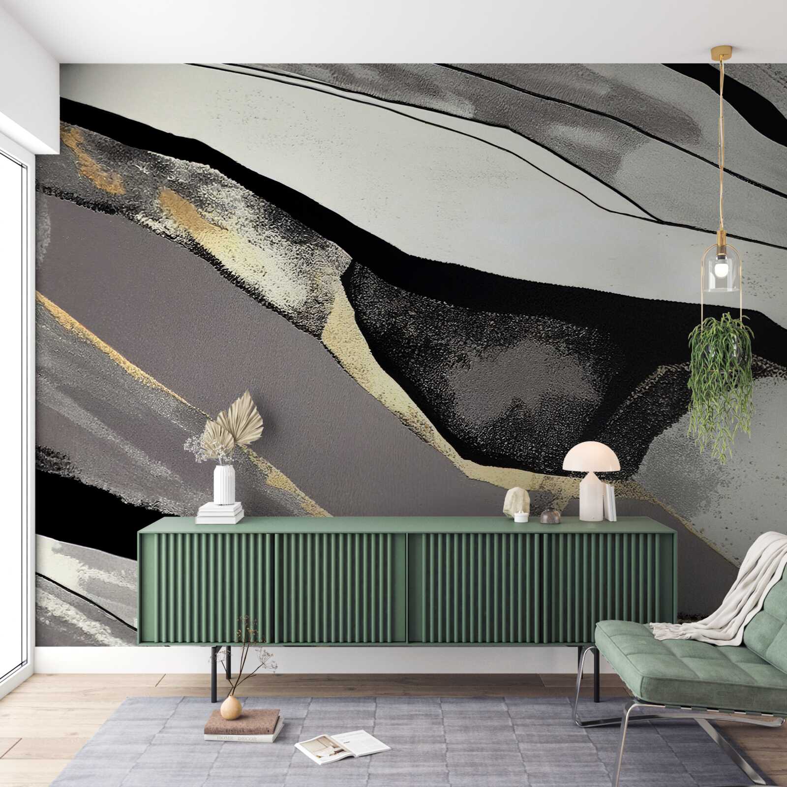 Fotobehang weerbarstige bergtoppen, gehuld in zwart