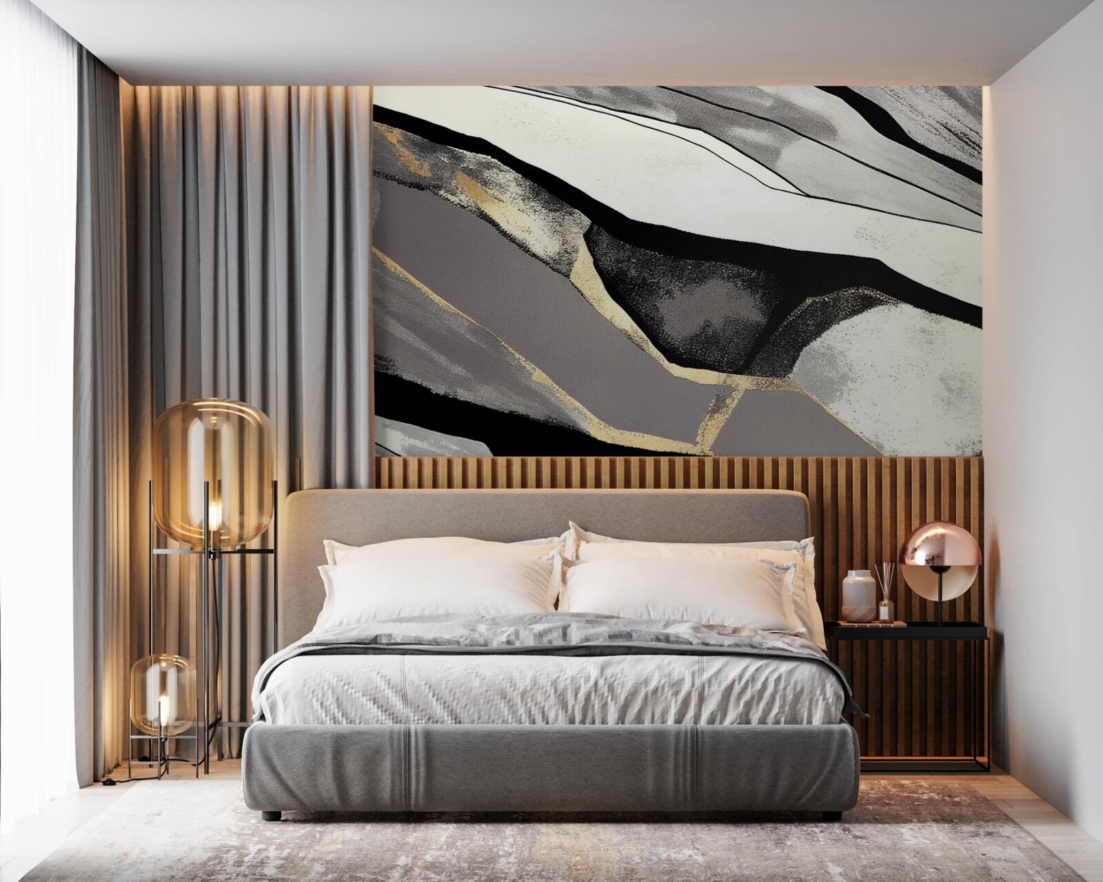 Fotobehang weerbarstige bergtoppen, gehuld in zwart