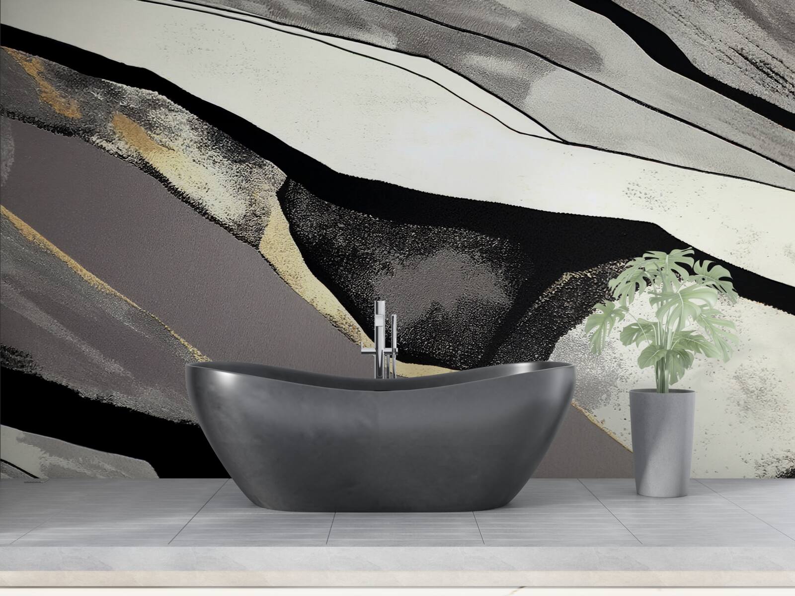 Fotobehang weerbarstige bergtoppen, gehuld in zwart