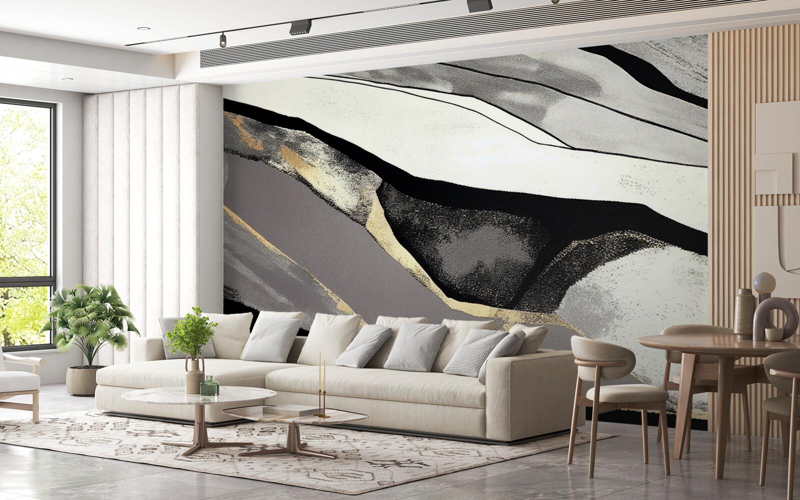 Fotobehang weerbarstige bergtoppen, gehuld in zwart