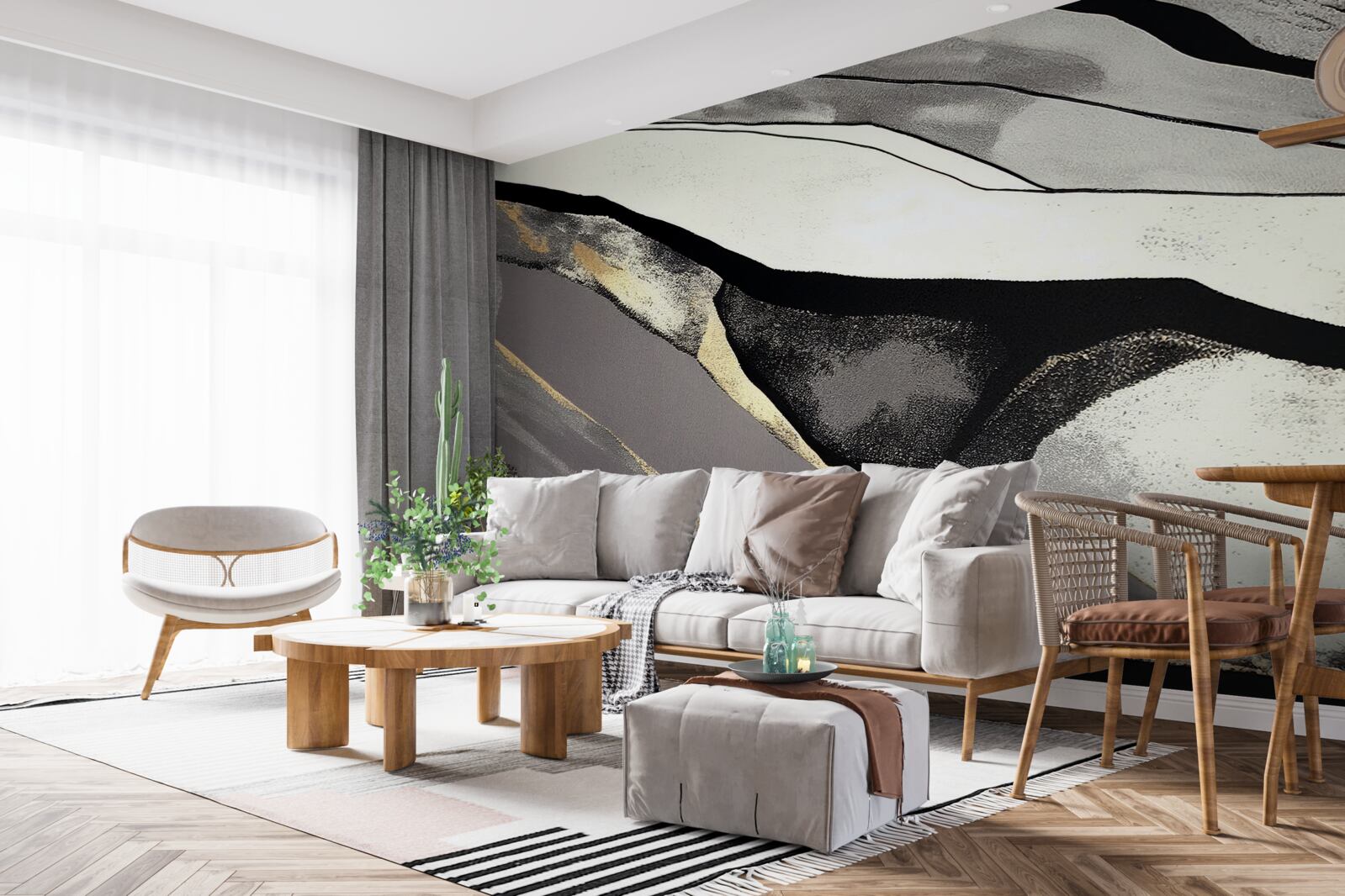 Fotobehang weerbarstige bergtoppen, gehuld in zwart