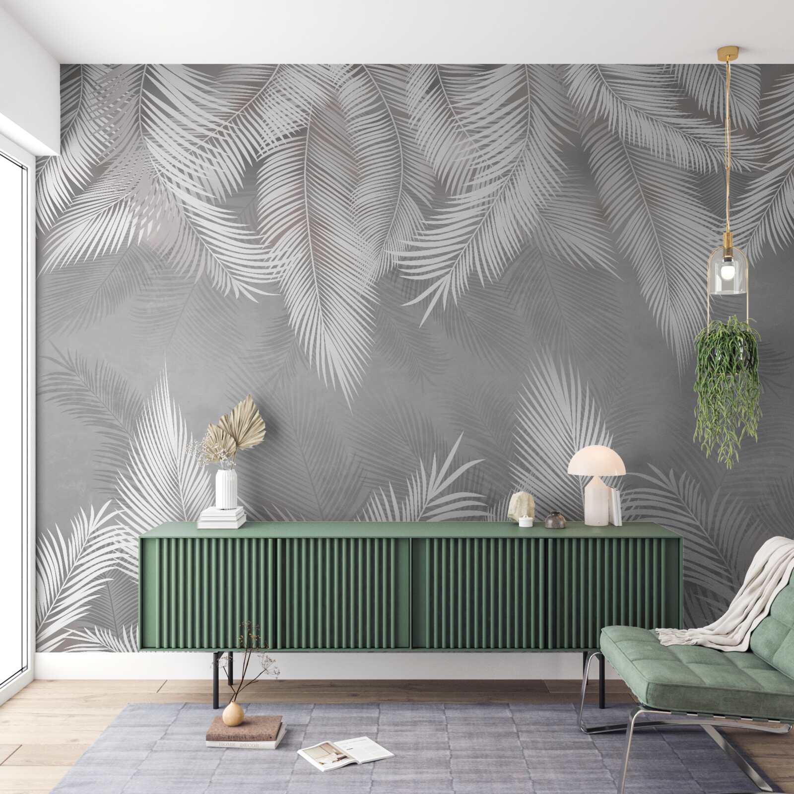 Fotobehang reflectie van witte veren in het water