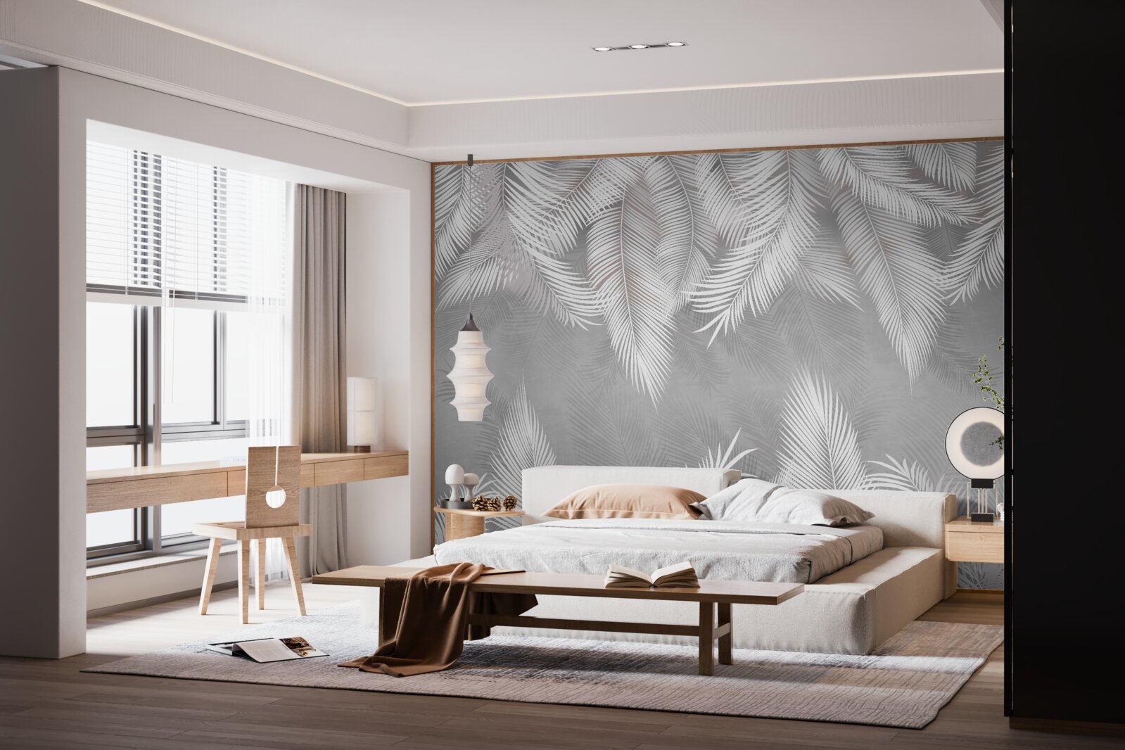 Fotobehang reflectie van witte veren in het water