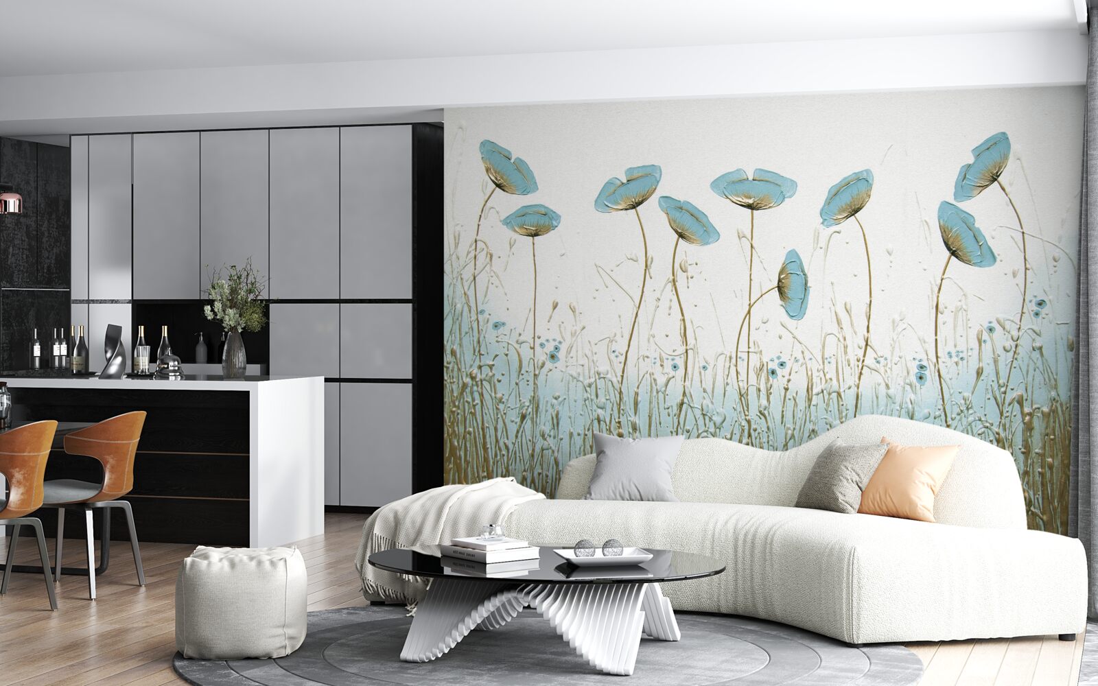 Fotobehang slanke blauwe klaprozen