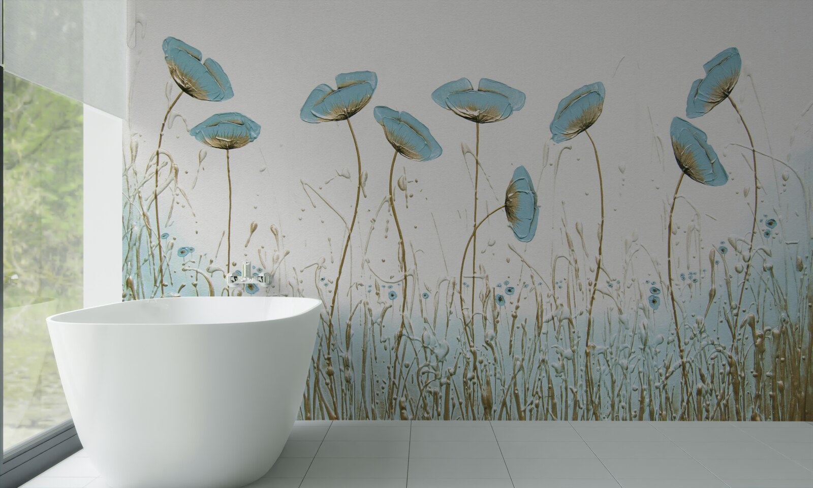 Fotobehang slanke blauwe klaprozen