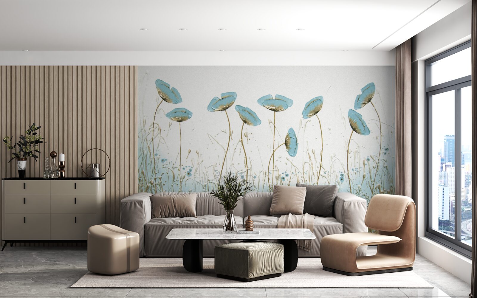 Fotobehang slanke blauwe klaprozen